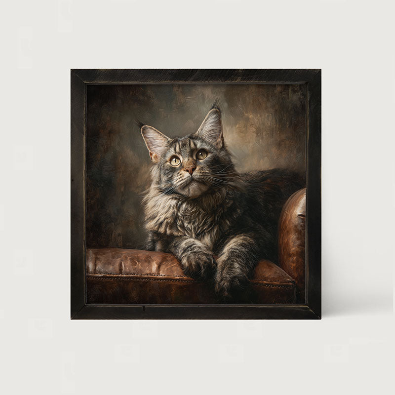 Armchair with Maine Coon Cat - Framed Art