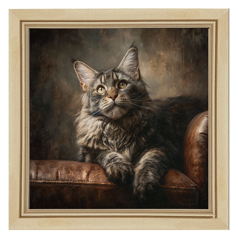 Armchair with Maine Coon Cat - Framed Art