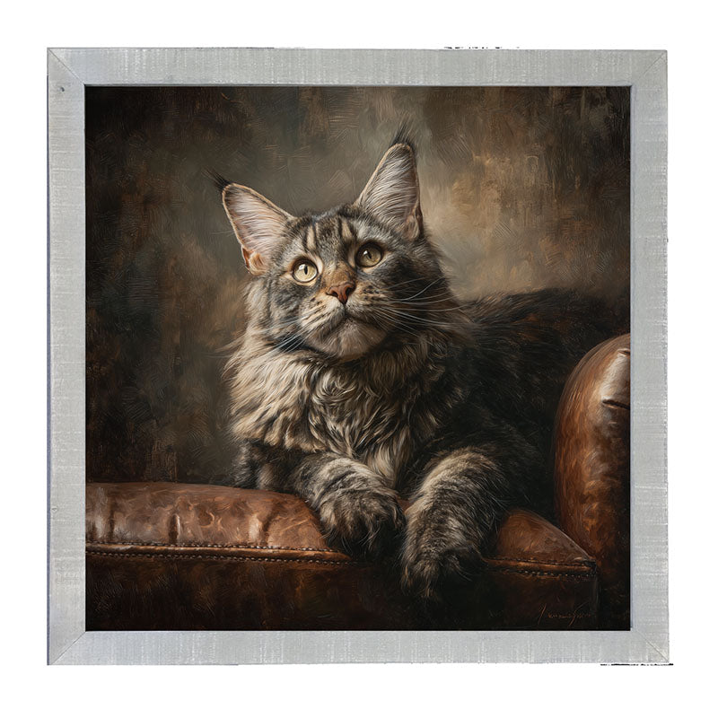 Armchair with Maine Coon Cat - Framed Art