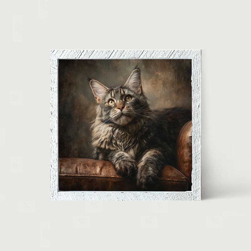Armchair with Maine Coon Cat - Framed Art