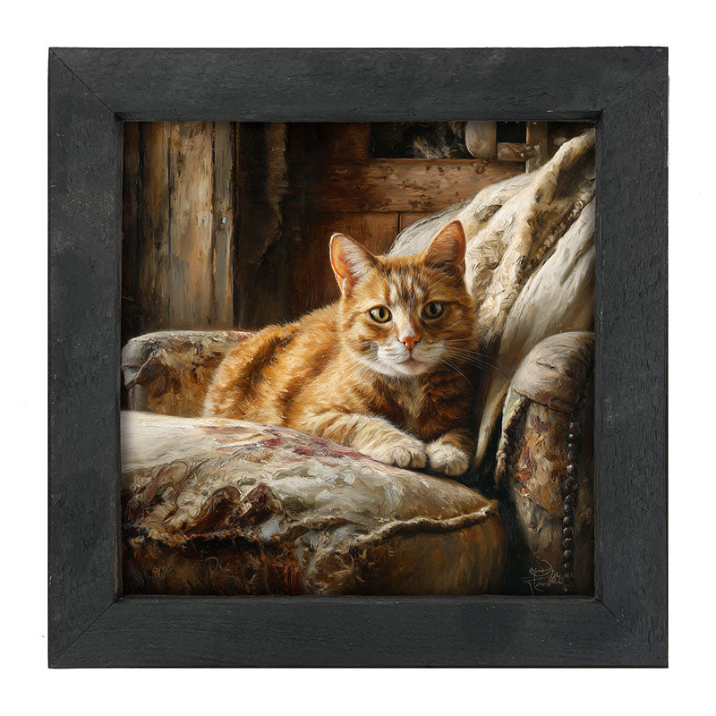 Armchair with Orange Tabby Cat - Framed Art