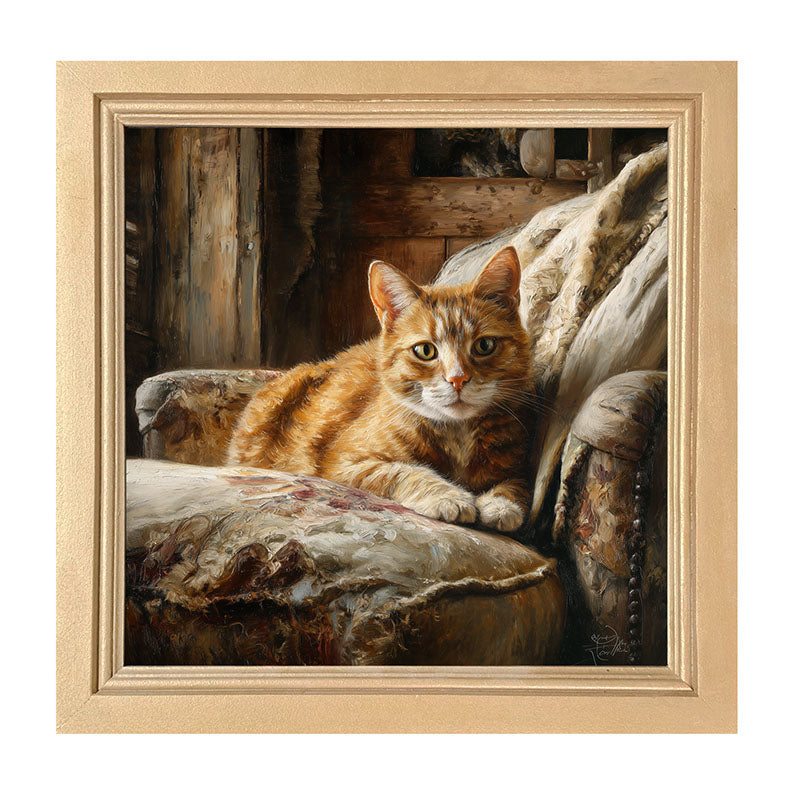 Armchair with Orange Tabby Cat - Framed Art