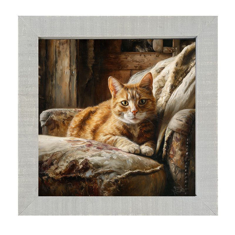 Armchair with Orange Tabby Cat - Framed Art