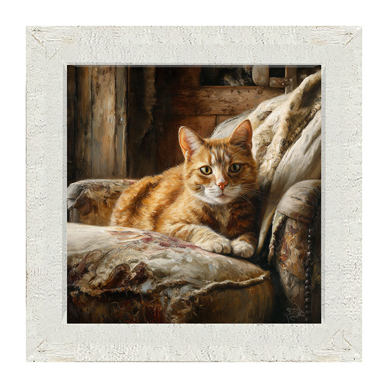 Armchair with Orange Tabby Cat - Framed Art