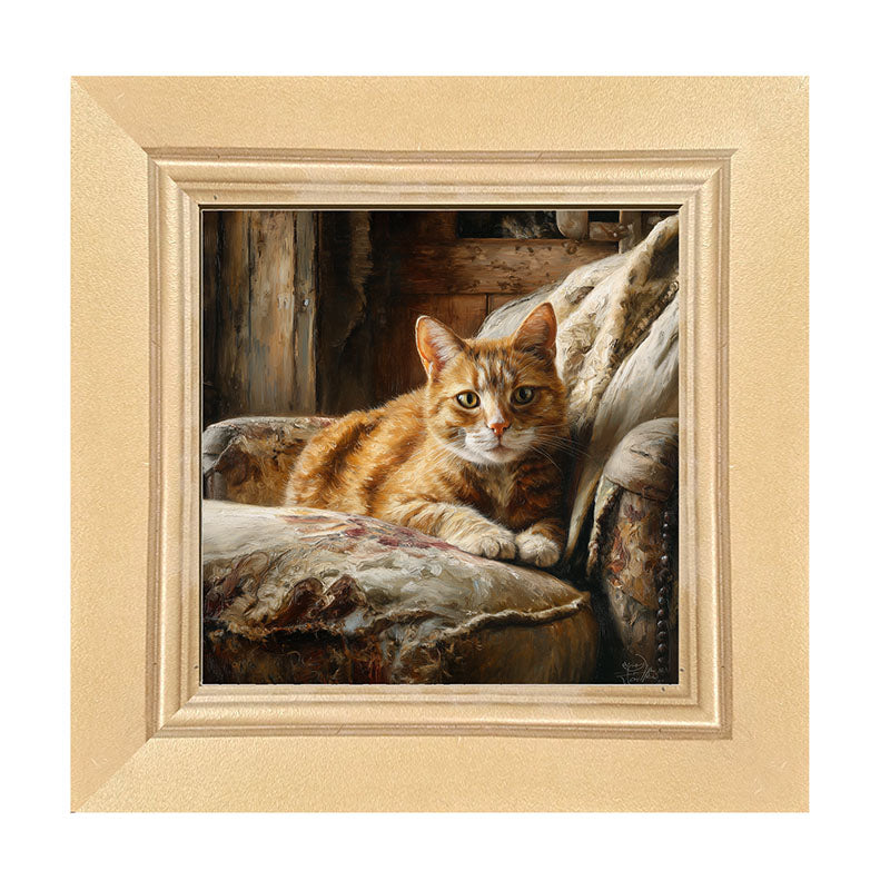 Armchair with Orange Tabby Cat - Framed Art
