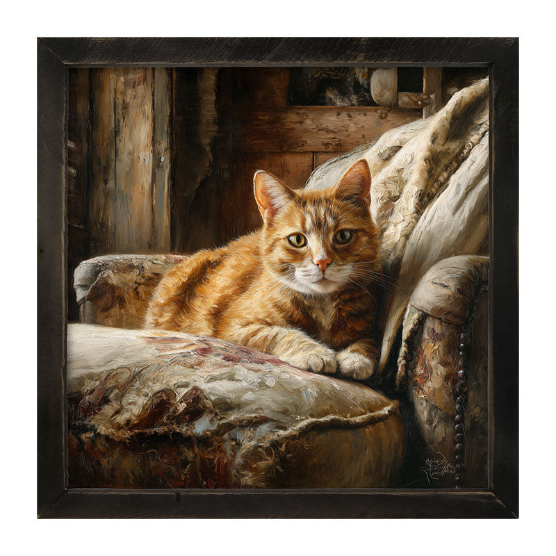 Armchair with Orange Tabby Cat - Framed Art