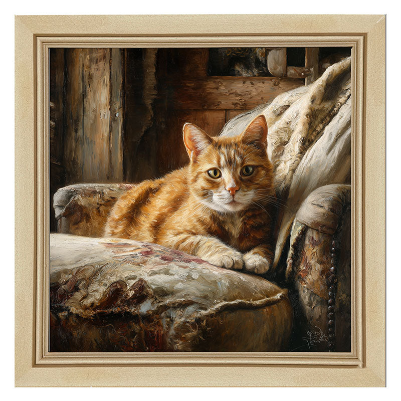 Armchair with Orange Tabby Cat - Framed Art