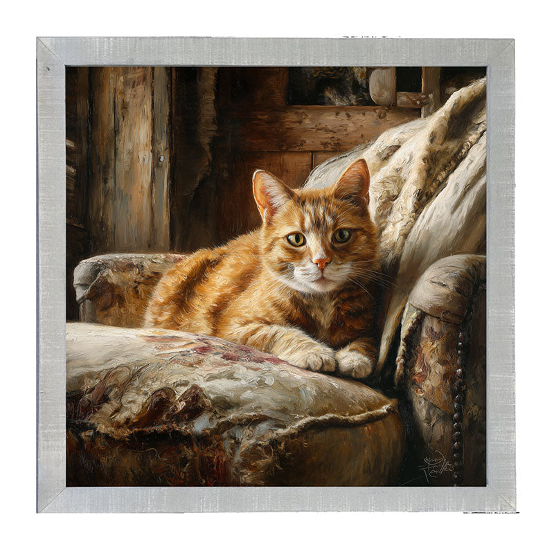 Armchair with Orange Tabby Cat - Framed Art