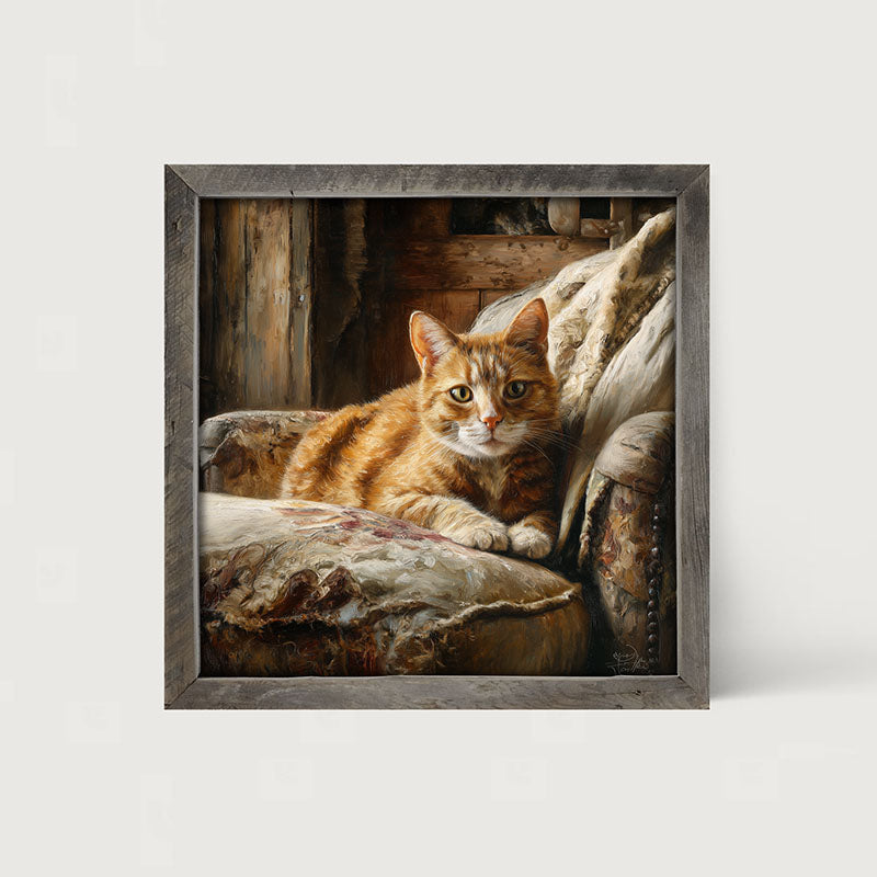 Armchair with Orange Tabby Cat - Framed Art