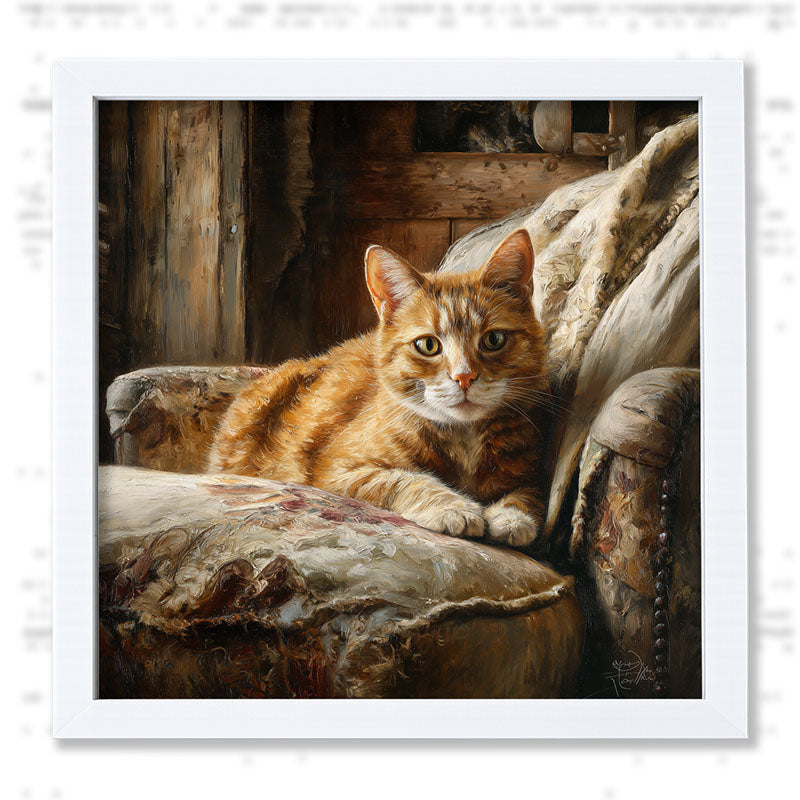 Armchair with Orange Tabby Cat - Framed Art