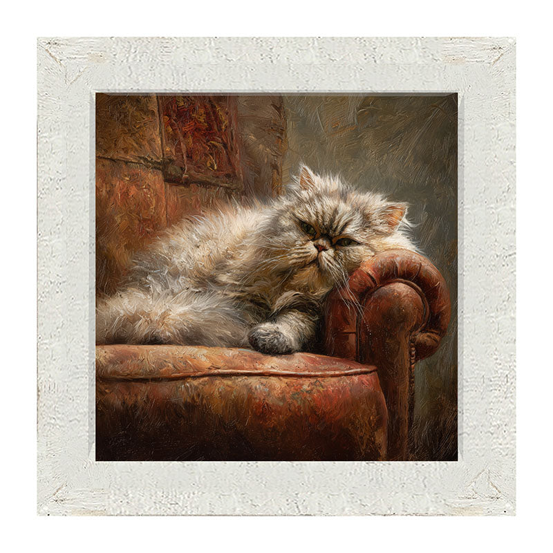 Armchair with Lounging Persian Cat - Framed Art