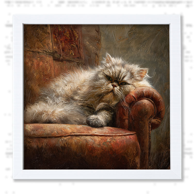 Armchair with Lounging Persian Cat - Framed Art