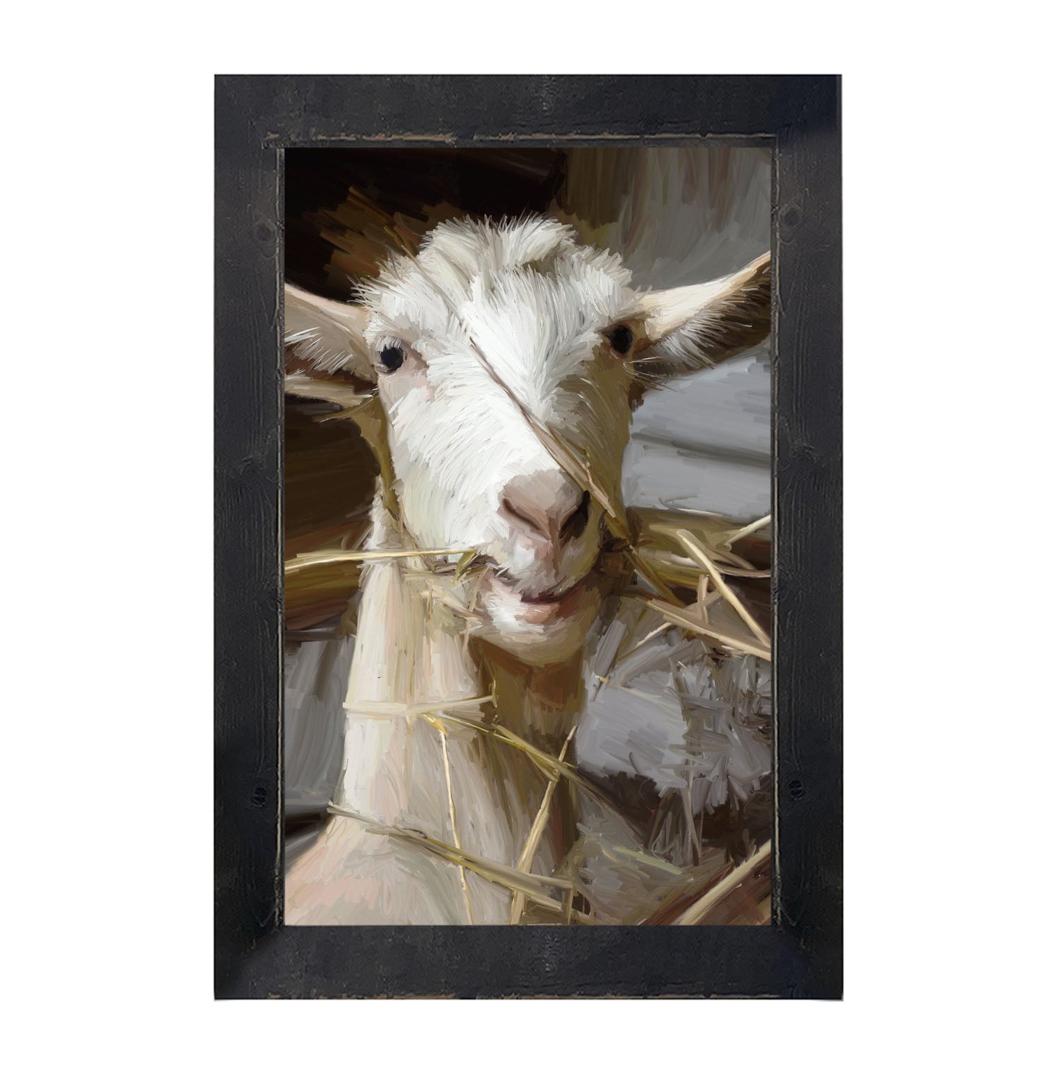 Goat Eating Grass - Framed art