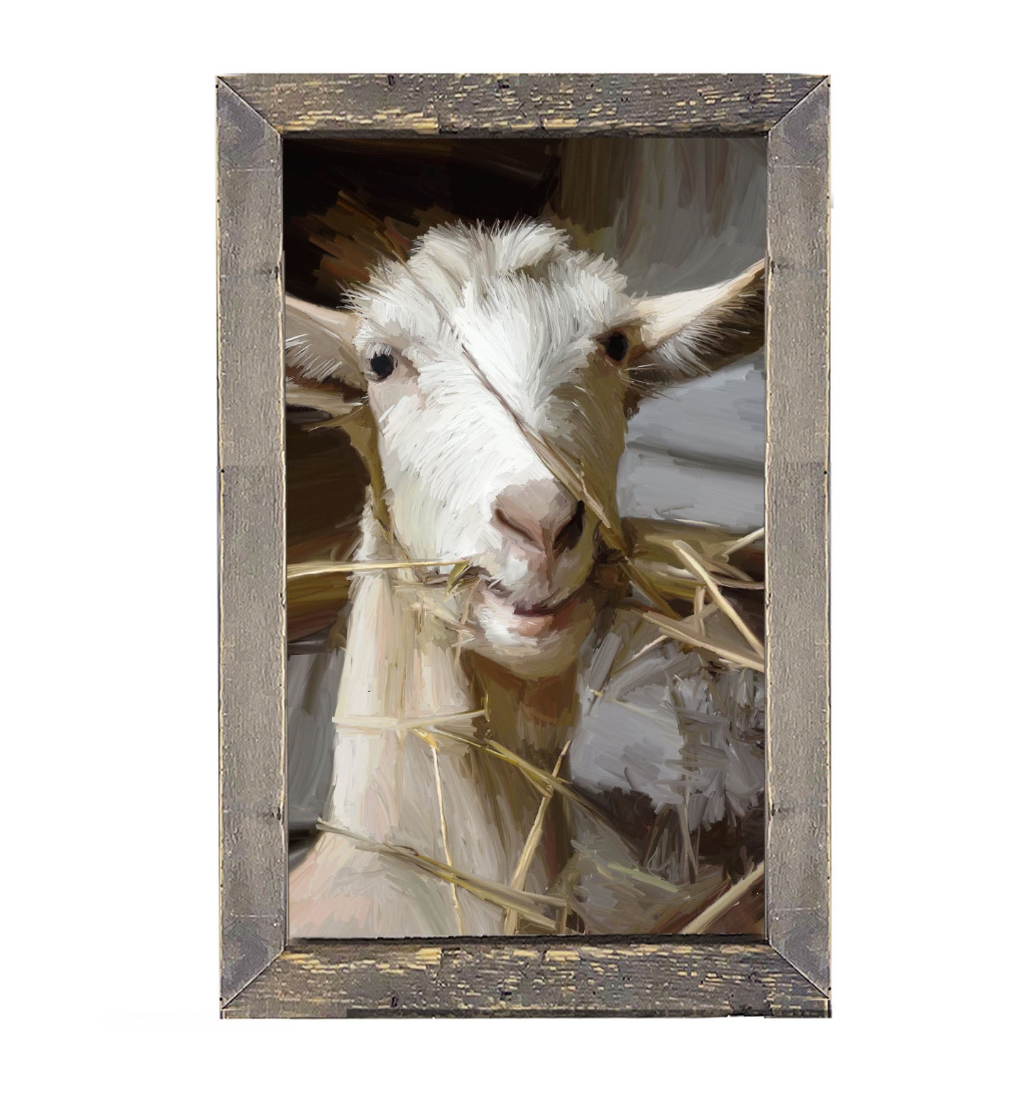 Goat Eating Grass - Framed art