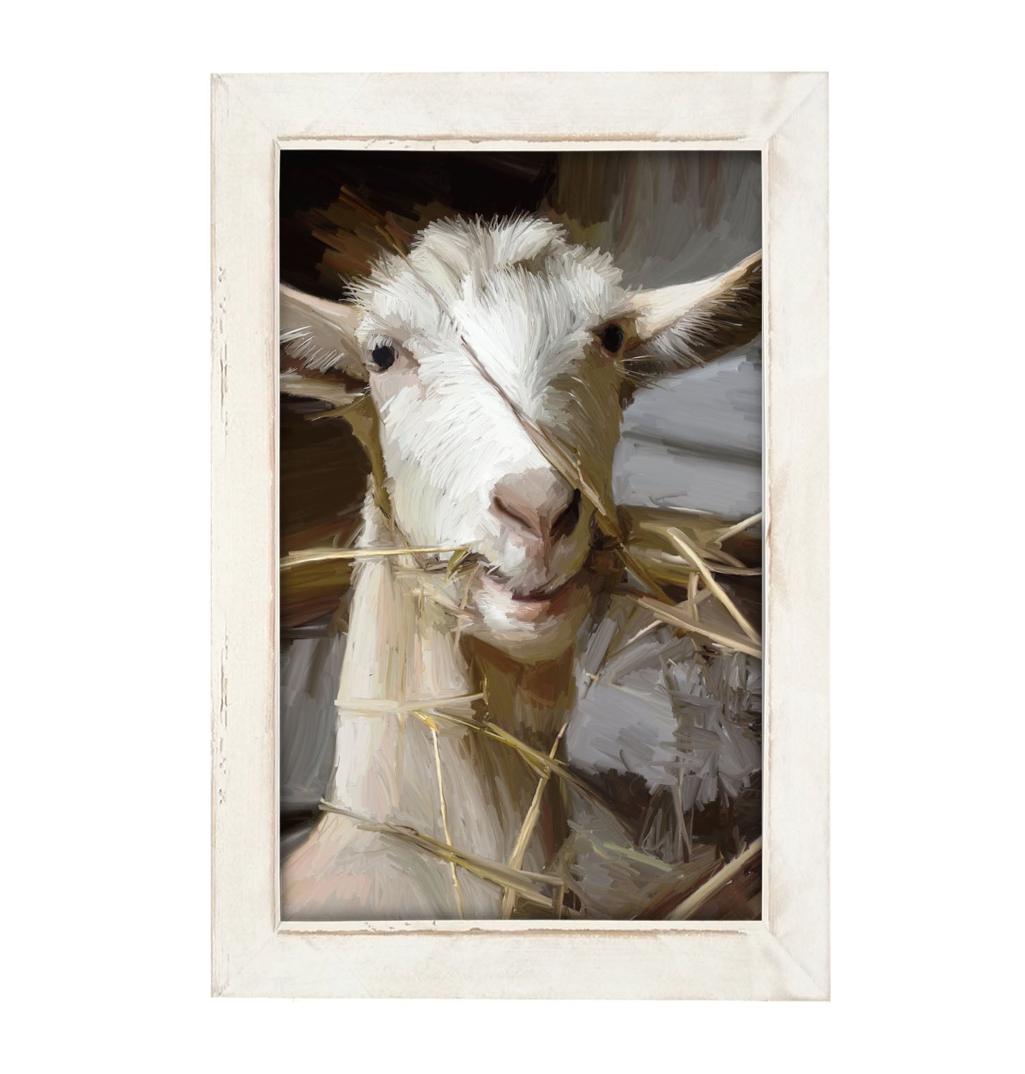 Goat Eating Grass - Framed art