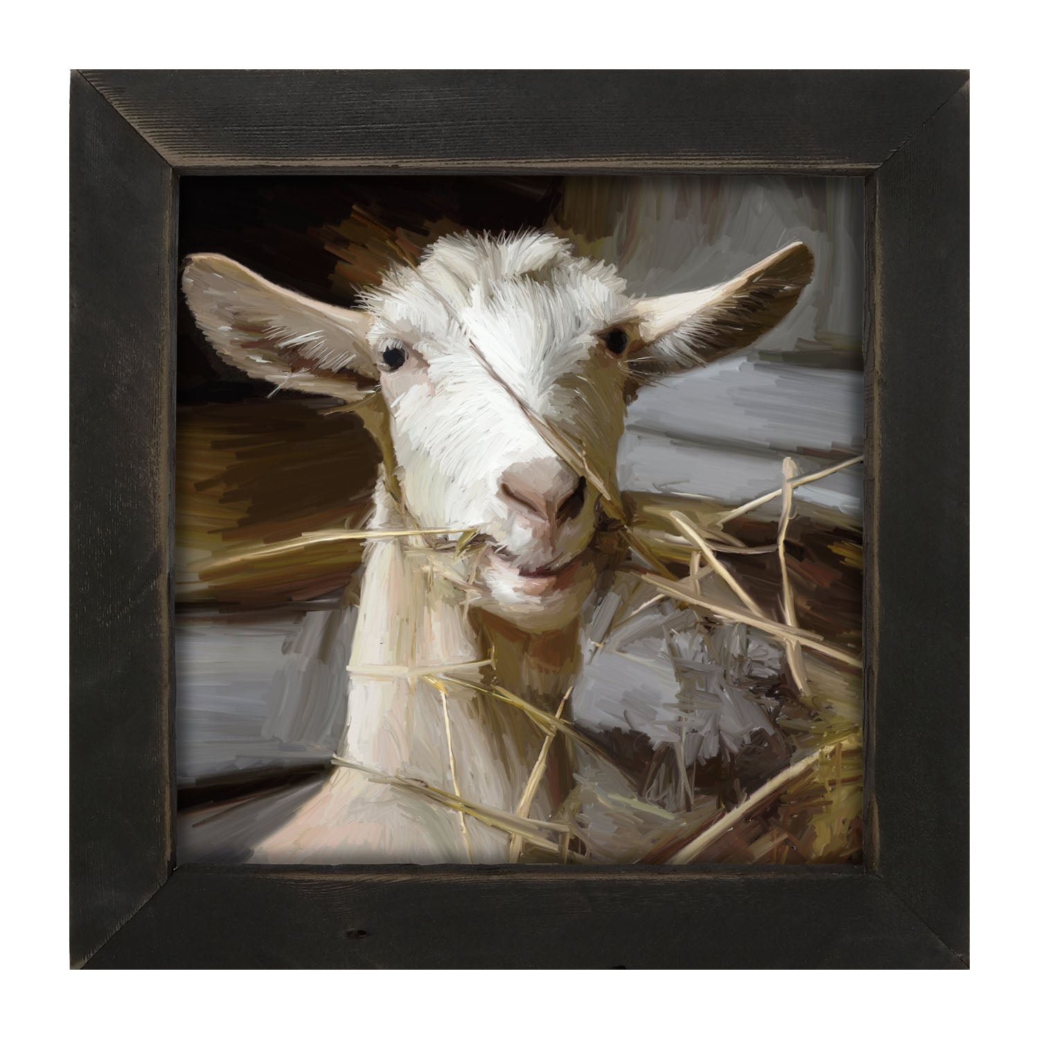 Goat Eating Grass - Framed art