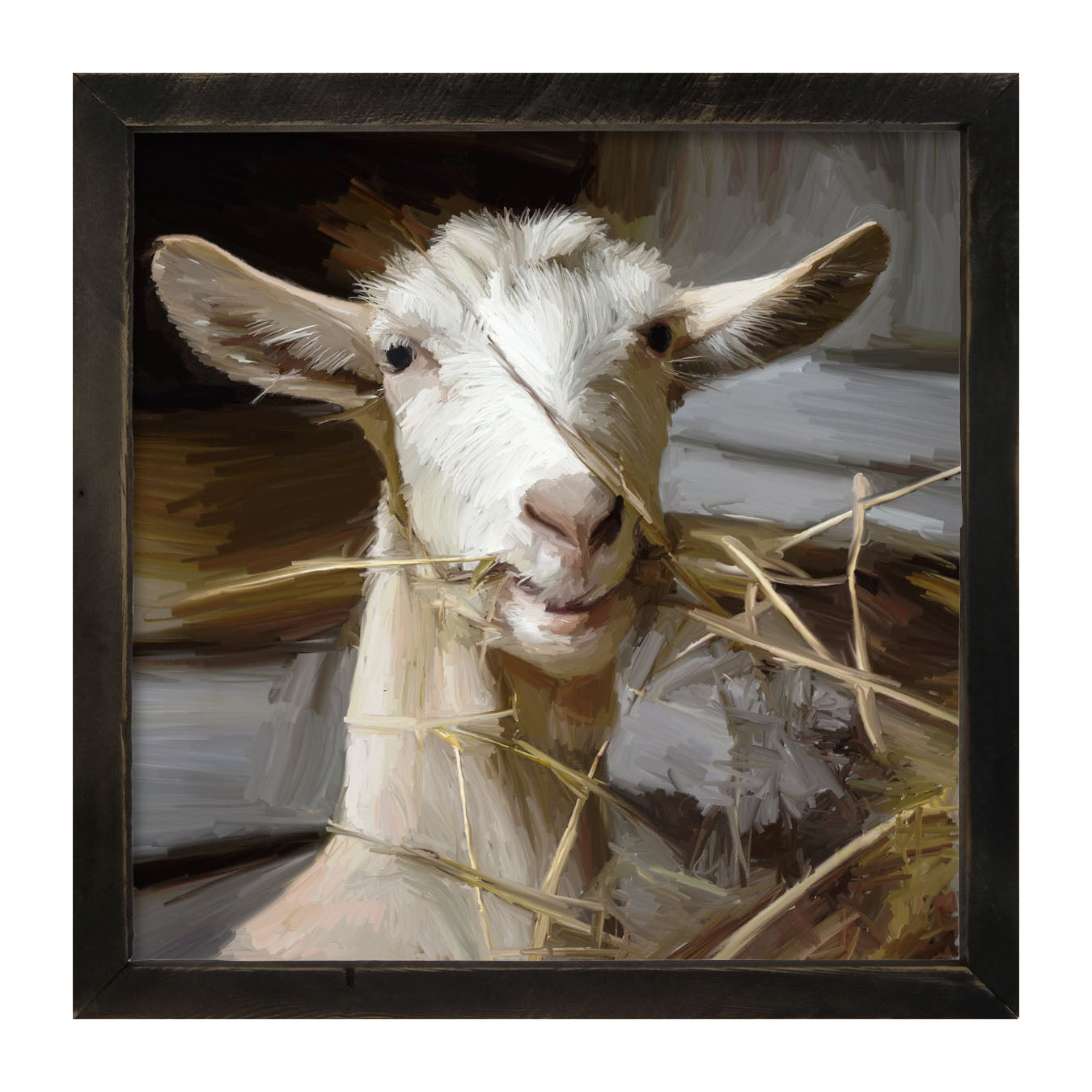 Goat Eating Grass - Framed art