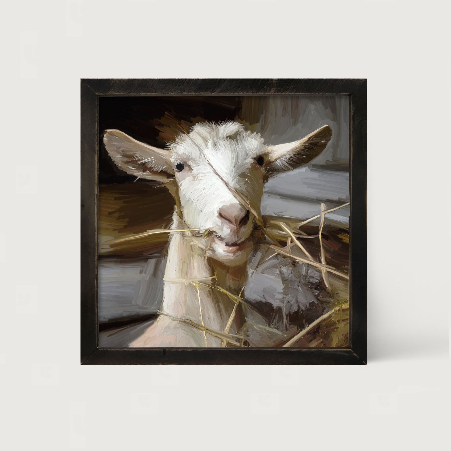 Goat Eating Grass - Framed art