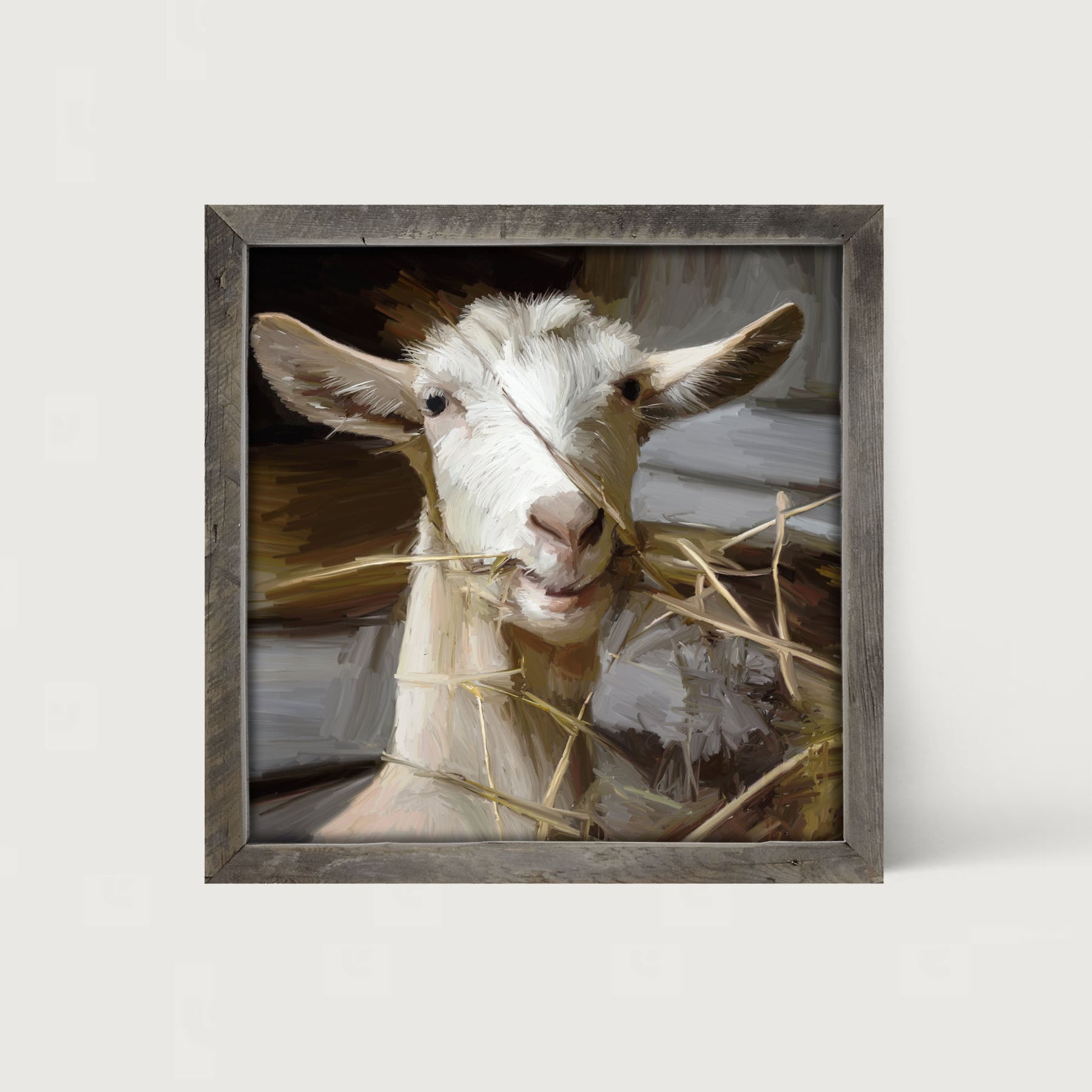 Goat Eating Grass - Framed art