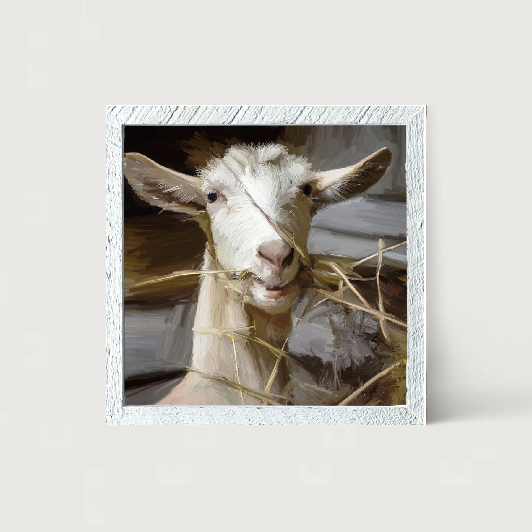 Goat Eating Grass - Framed art