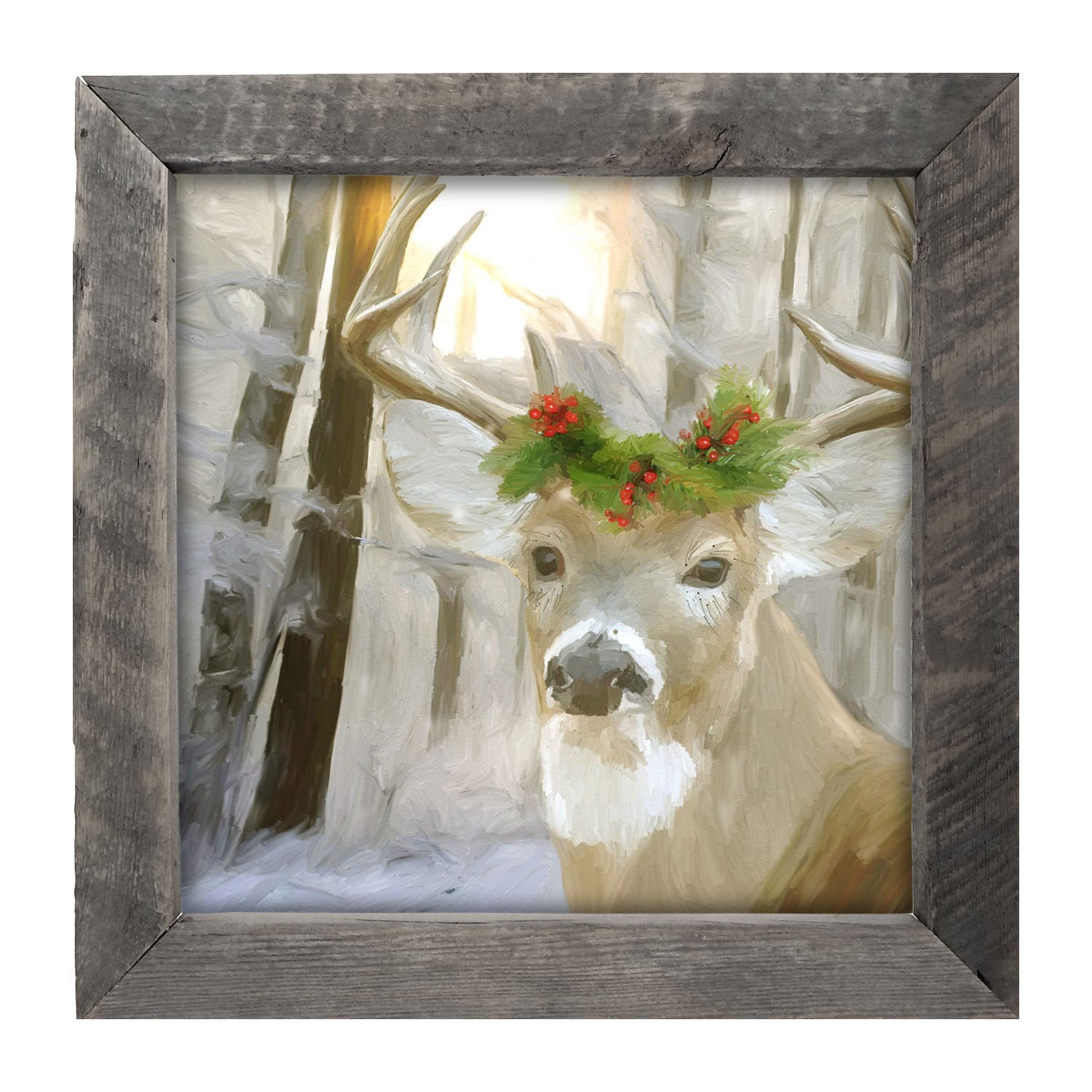 Christmas Buck in Fresh Snow - Framed art