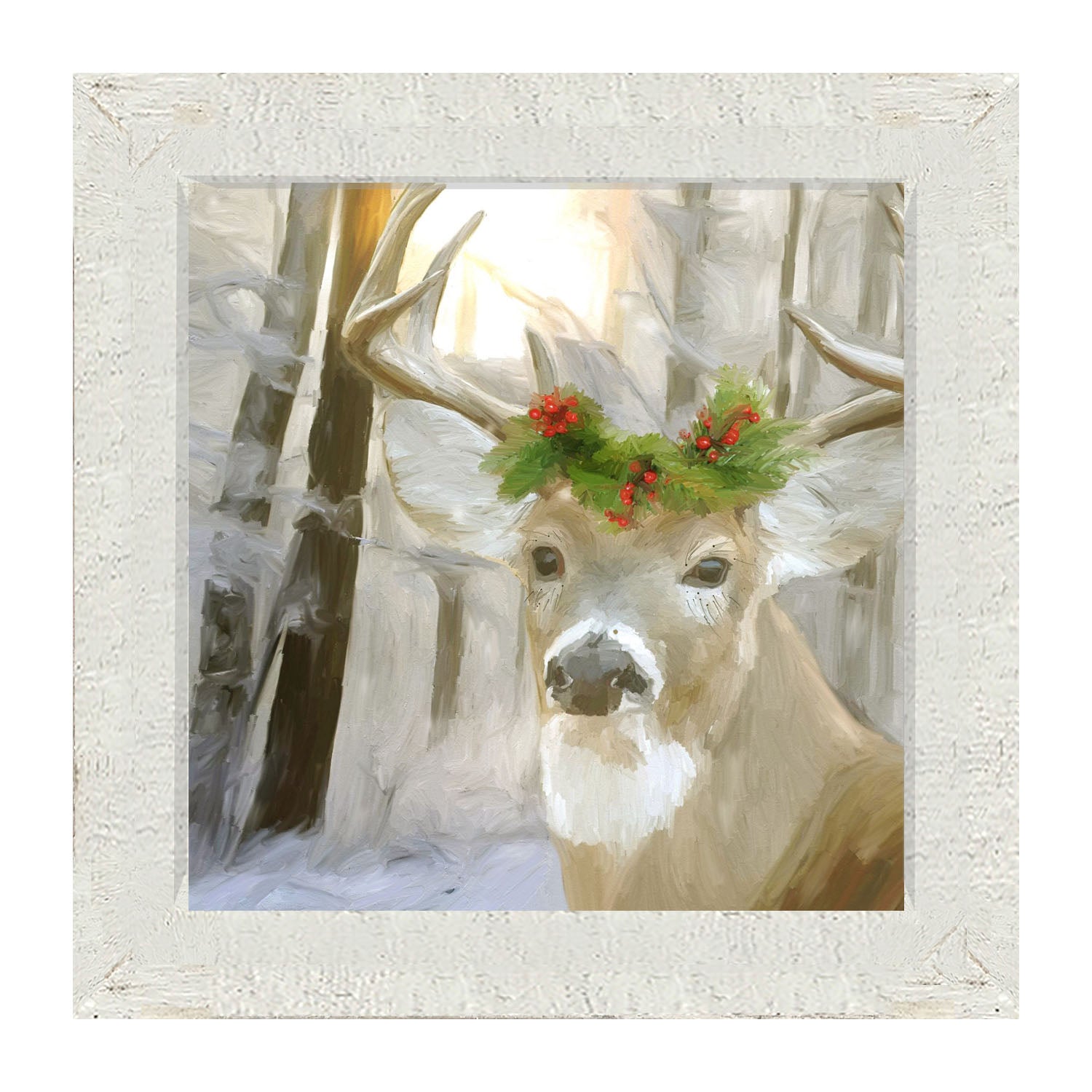 Christmas Buck in Fresh Snow - Framed art