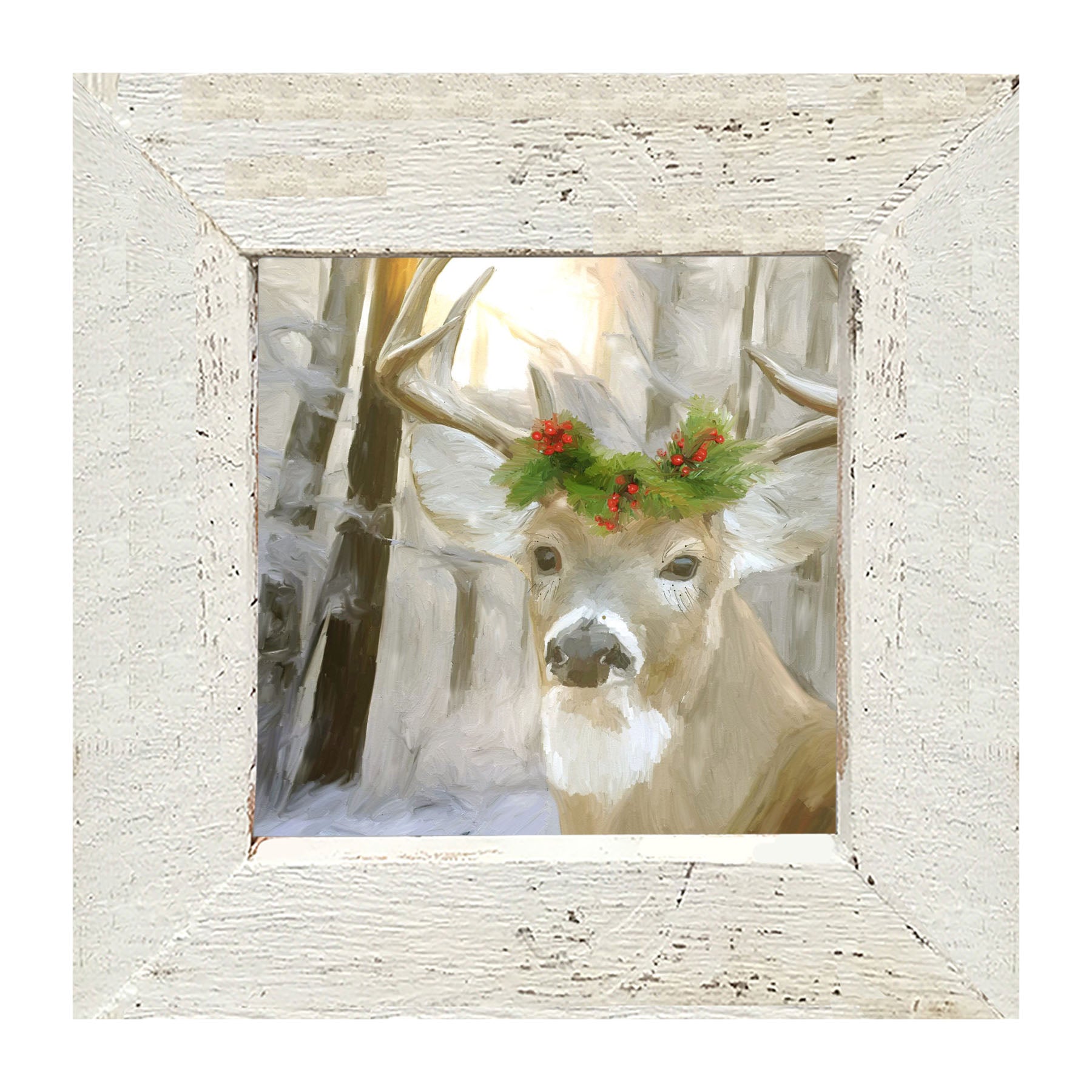 Christmas Buck in Fresh Snow - Framed art