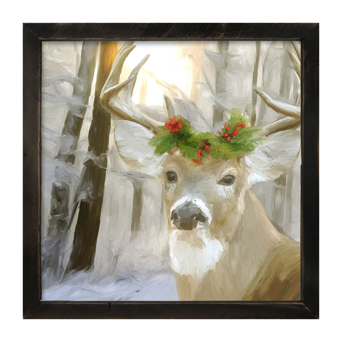 Christmas Buck in Fresh Snow - Framed art