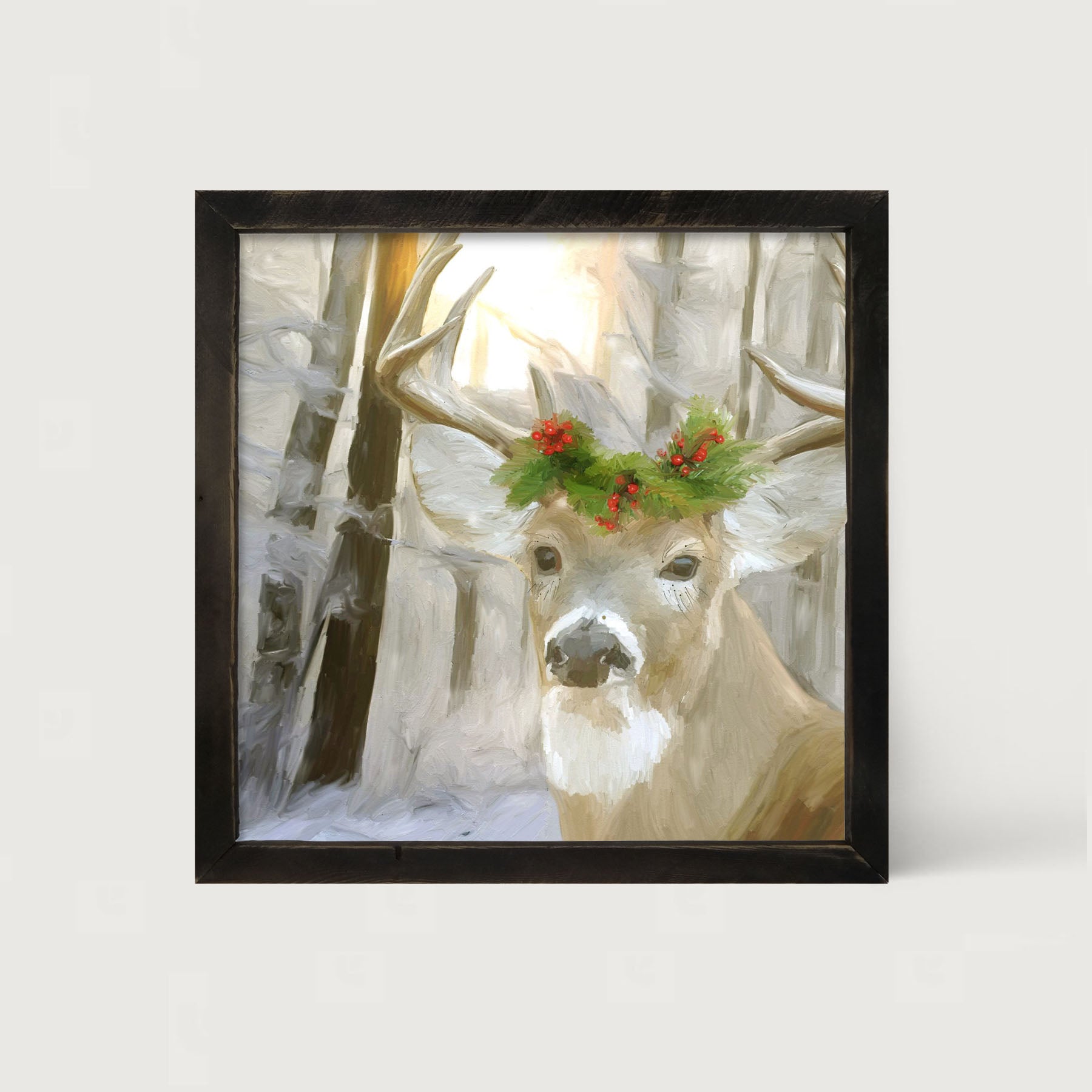 Christmas Buck in Fresh Snow - Framed art