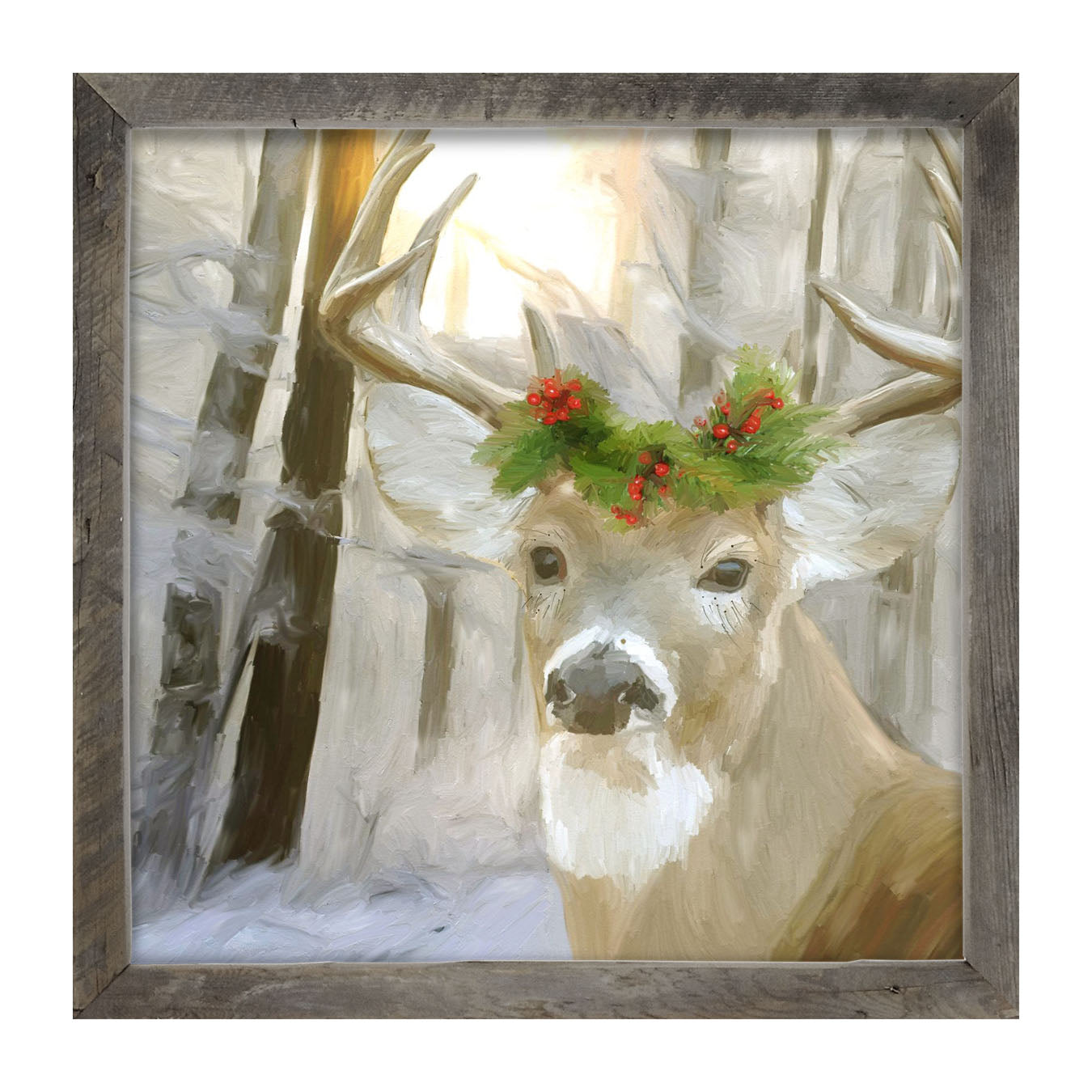 Christmas Buck in Fresh Snow - Framed art