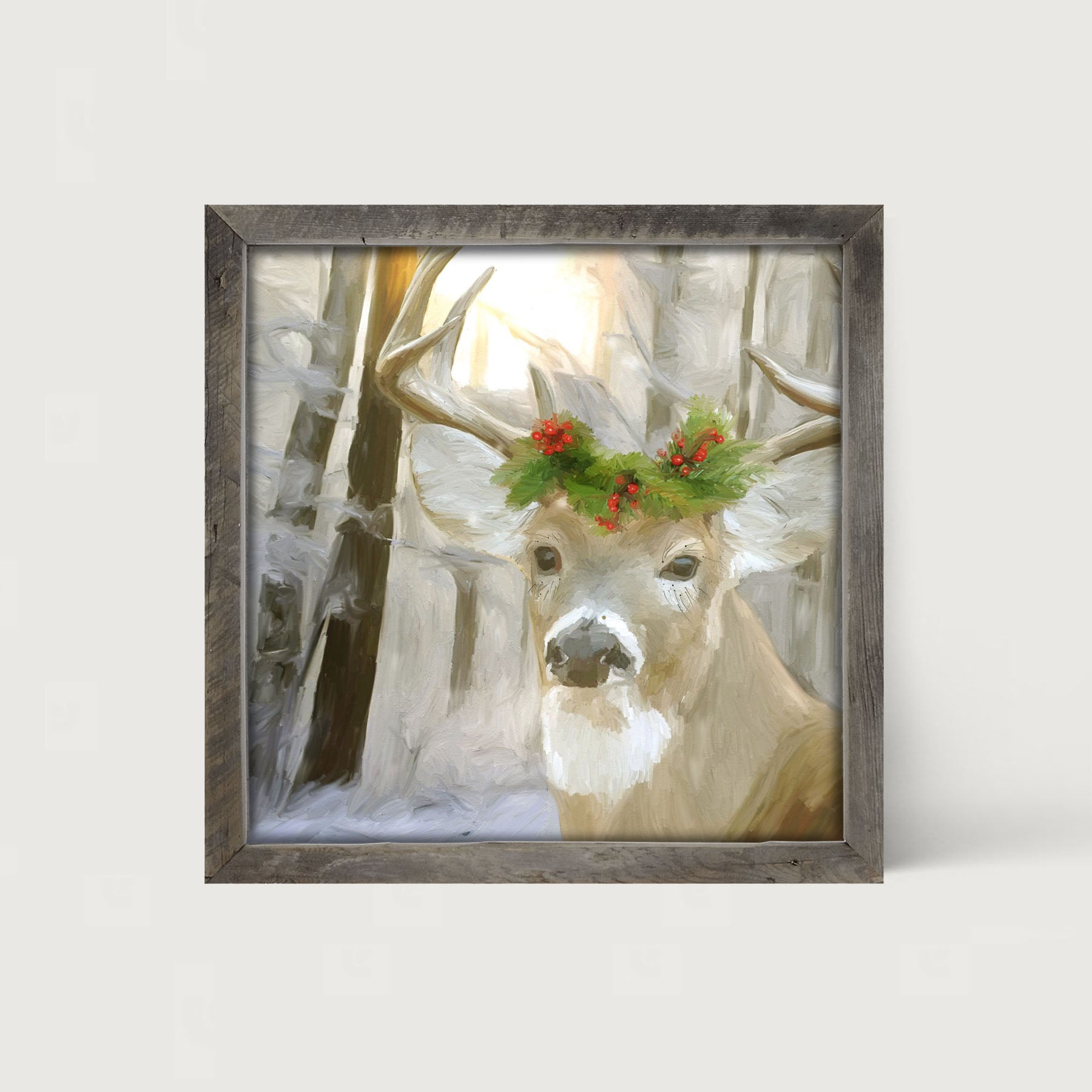 Christmas Buck in Fresh Snow - Framed art