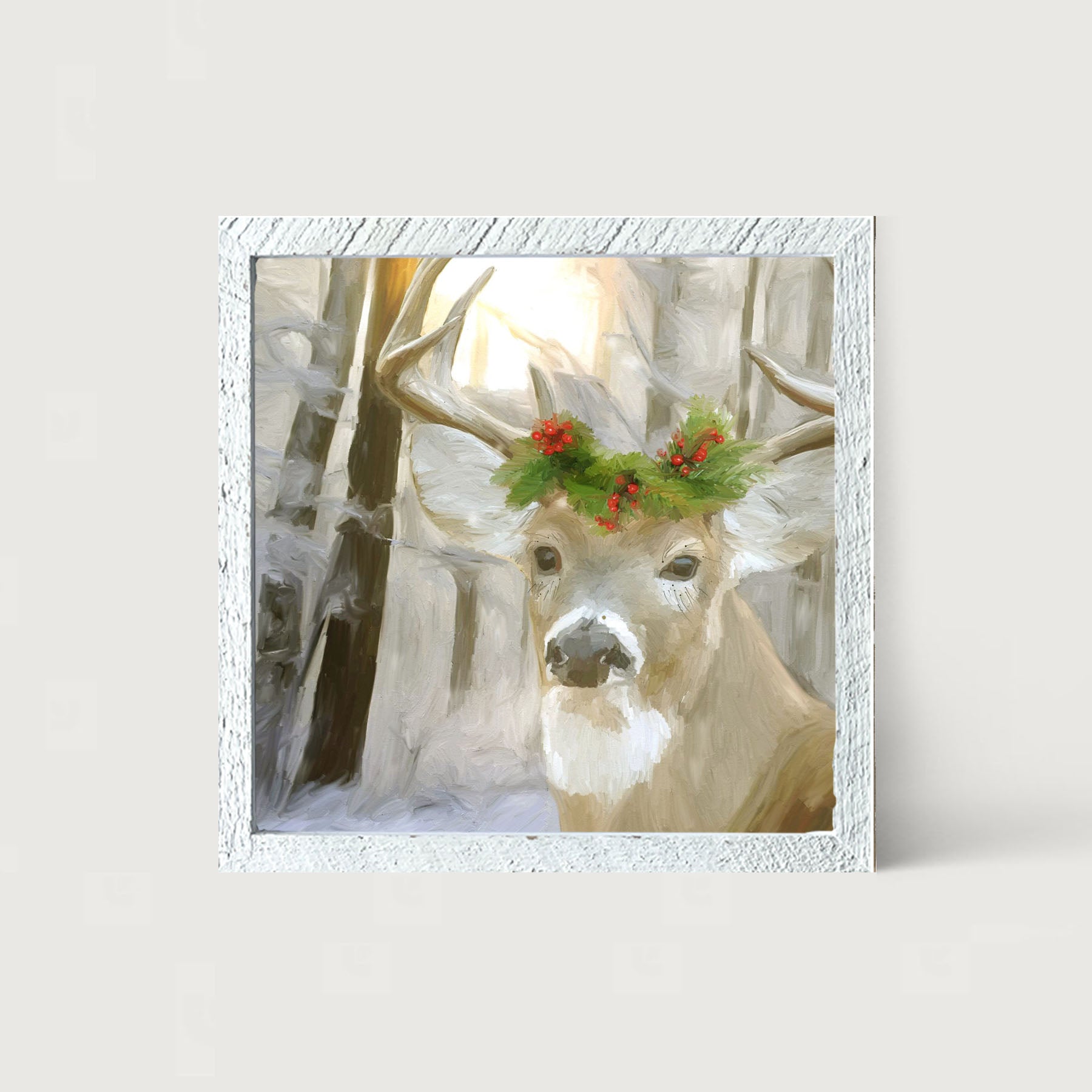 Christmas Buck in Fresh Snow - Framed art