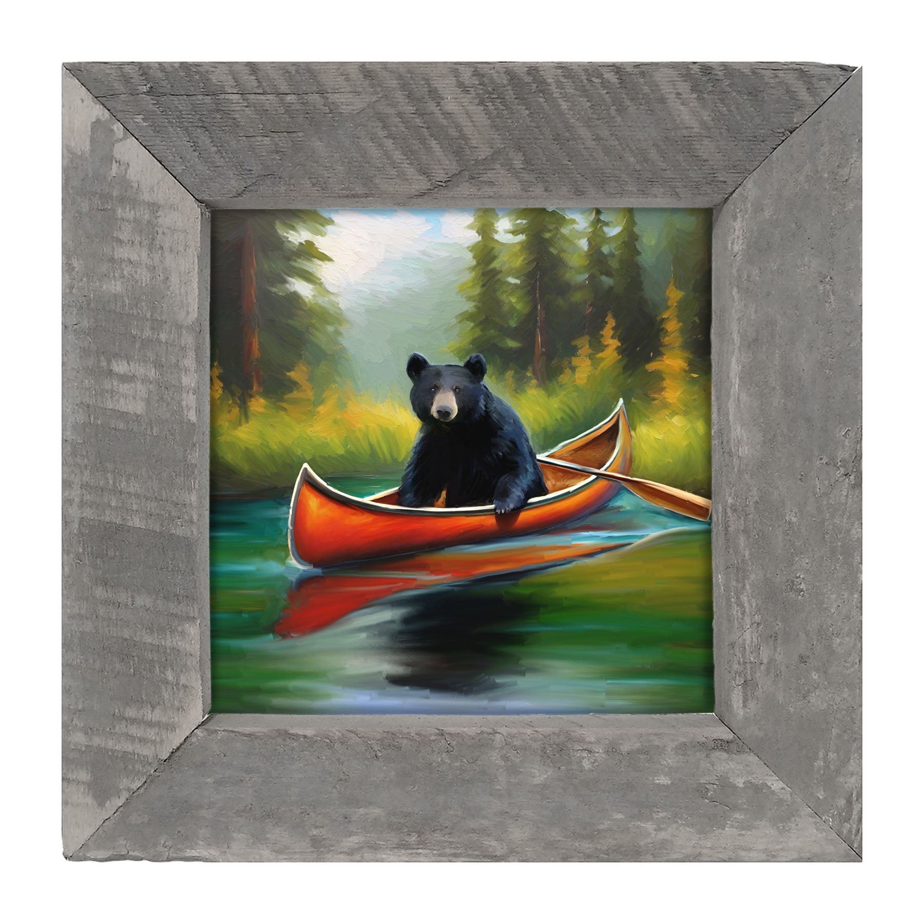 Black bear in Canoe - Framed art