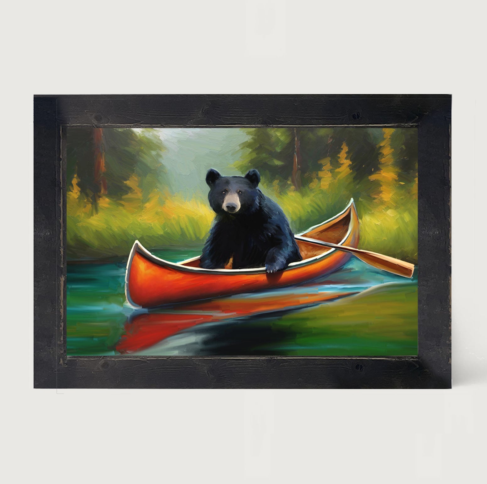 Black bear in Canoe - Framed art