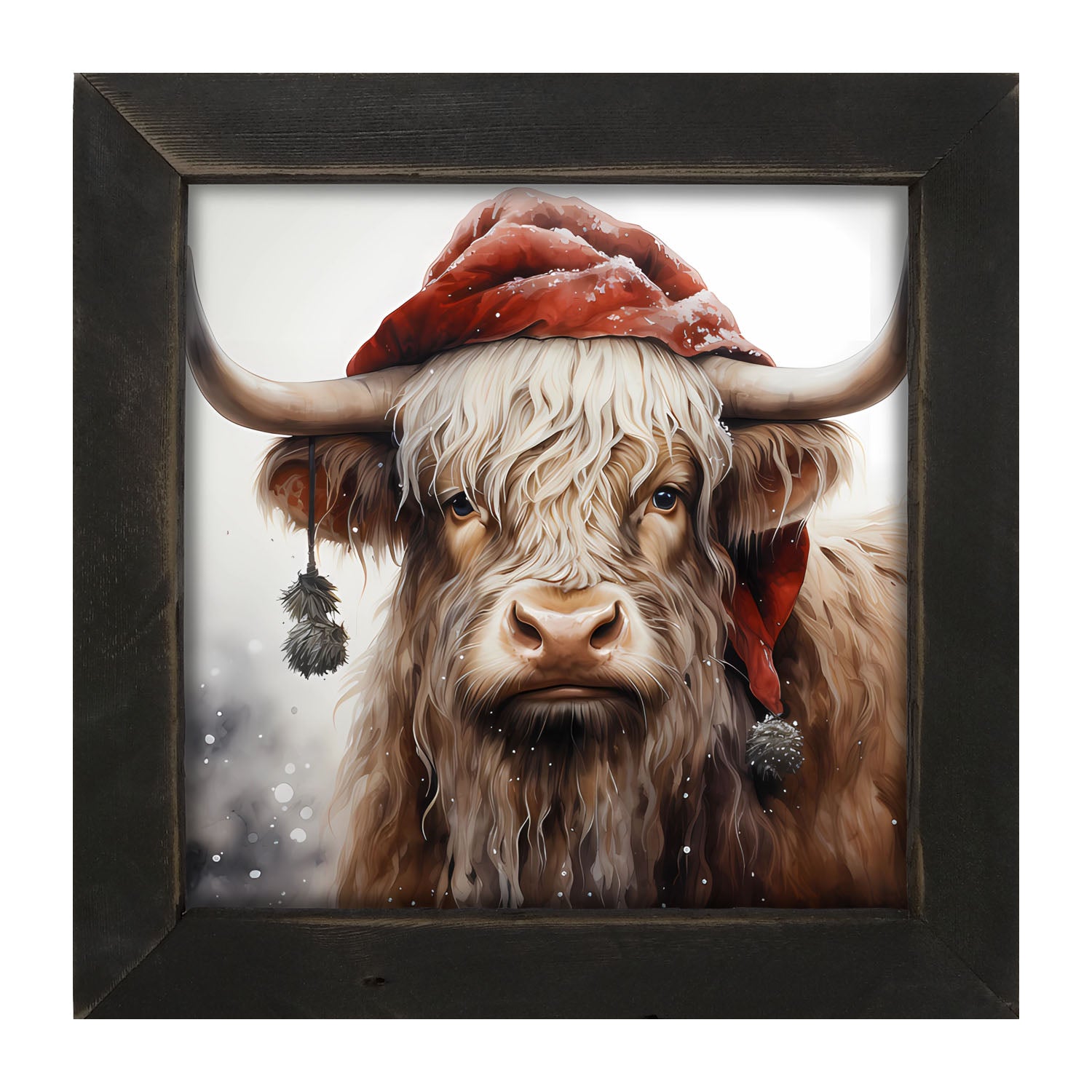 Highland cow with Santa hat - Framed art