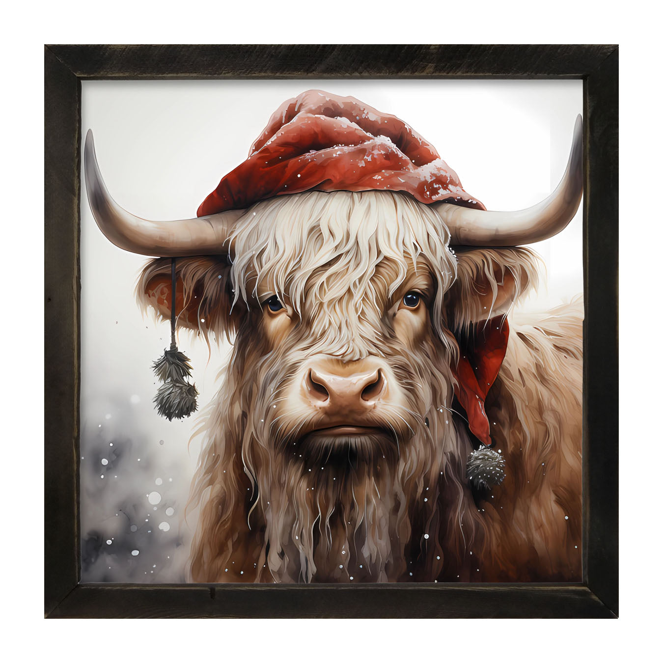 Highland cow with Santa hat - Framed art