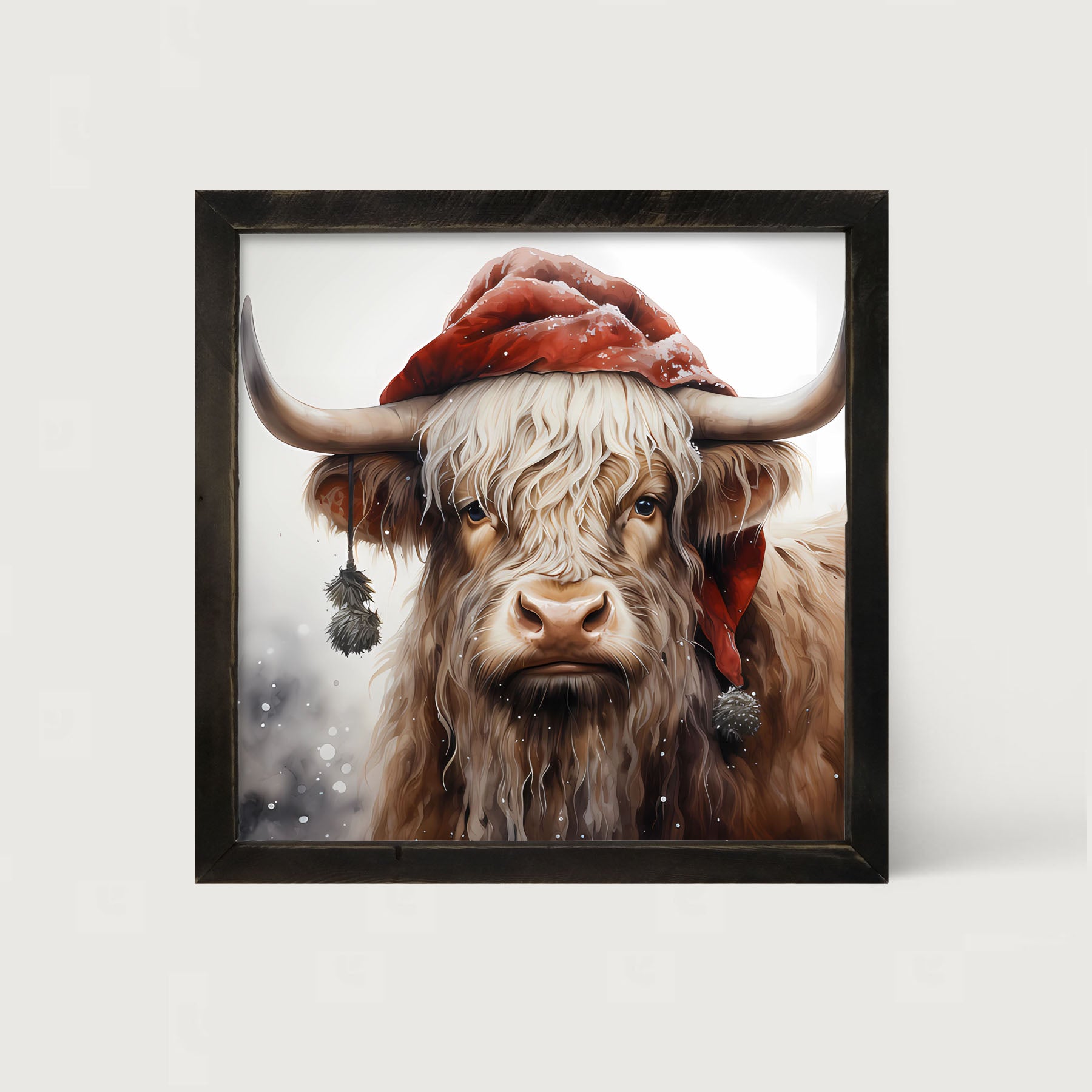 Highland cow with Santa hat - Framed art