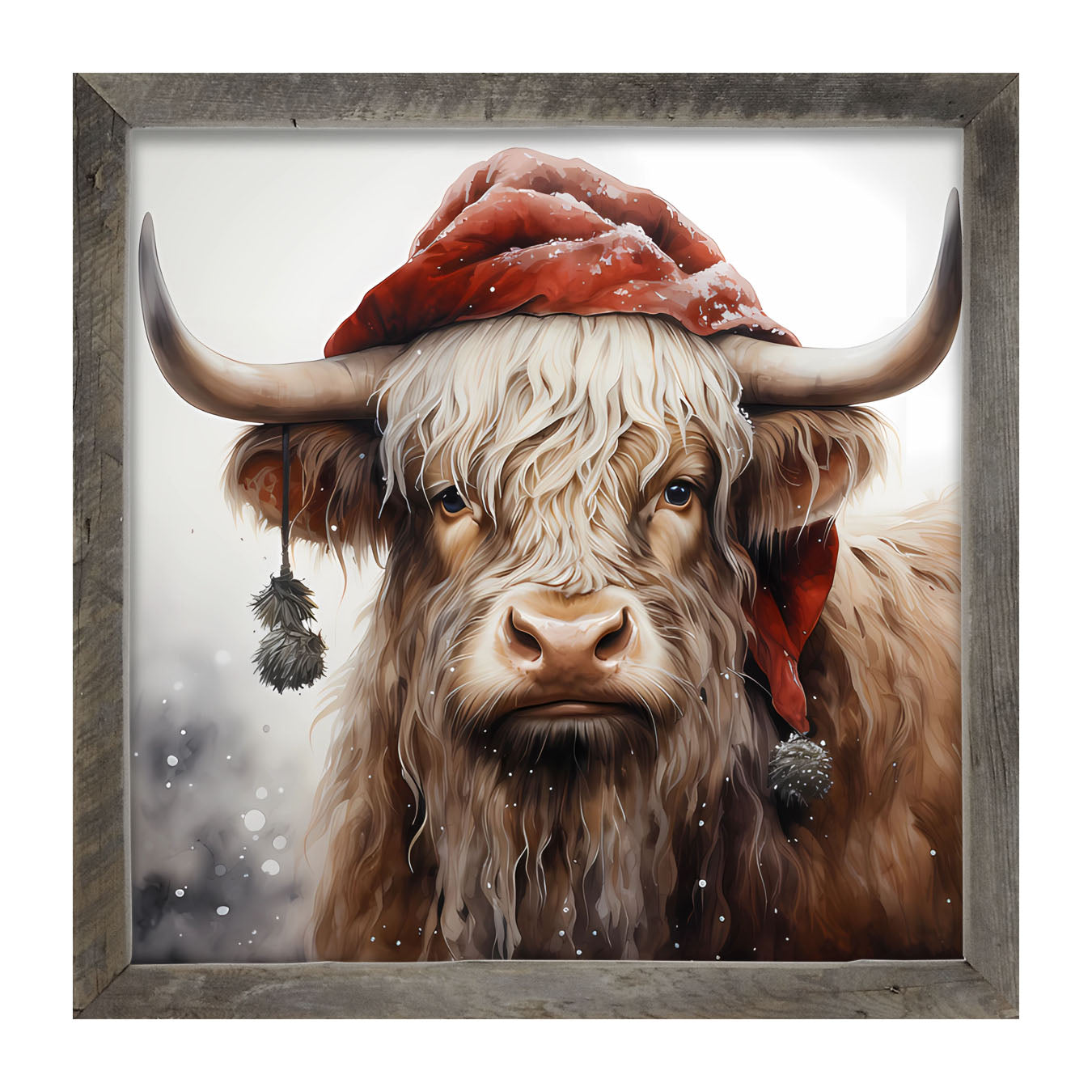 Highland cow with Santa hat - Framed art