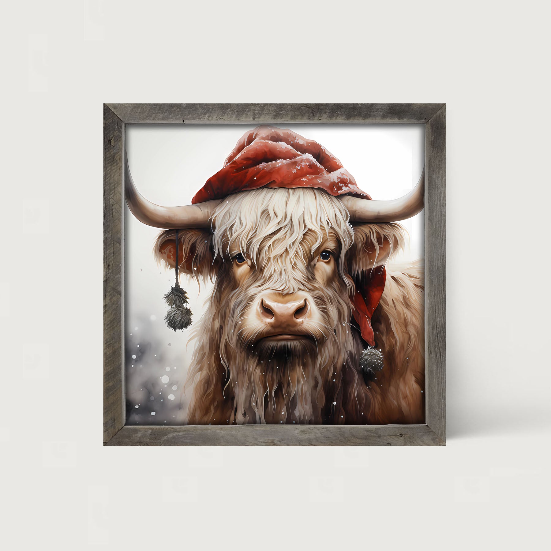 Highland cow with Santa hat - Framed art