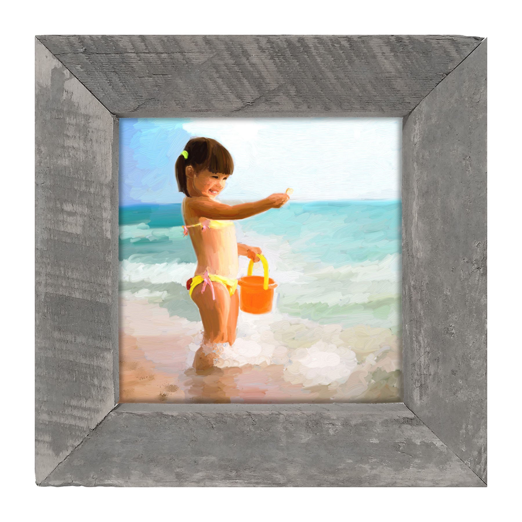 Girl Playing in the Water - Framed art