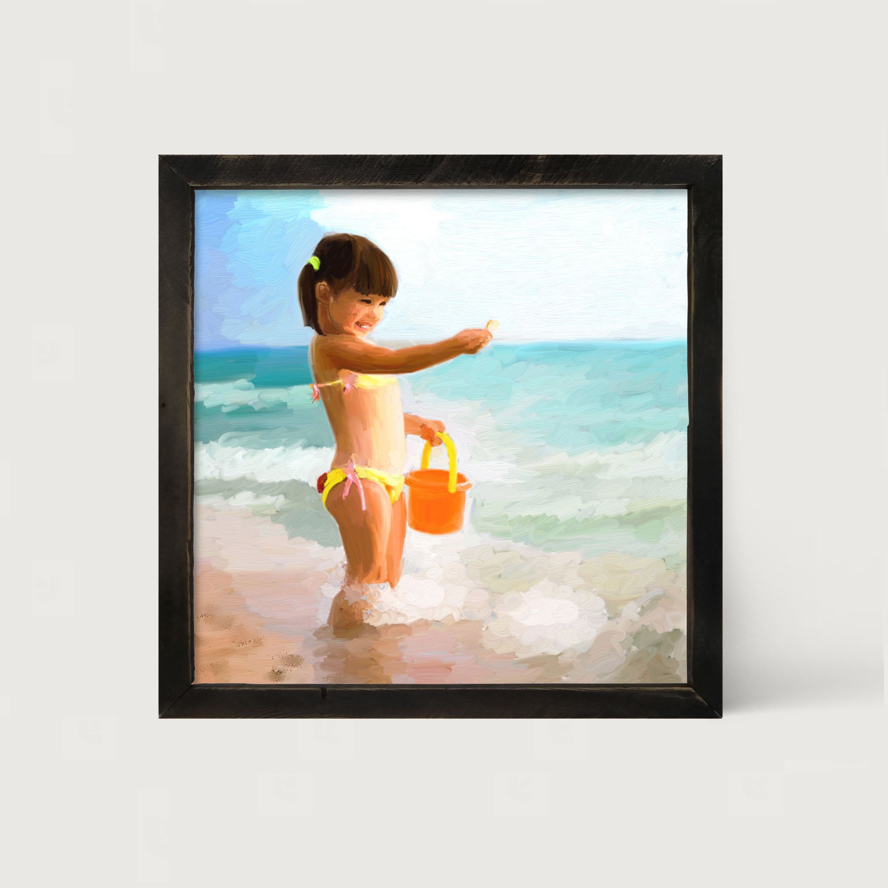 Girl Playing in the Water - Framed art