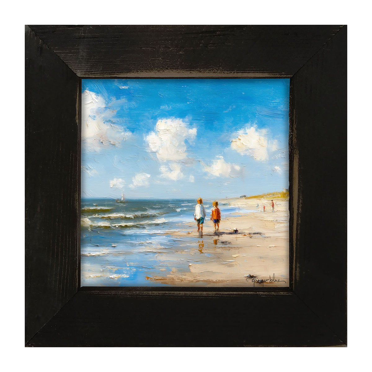 Children walking along the shore - Framed Art