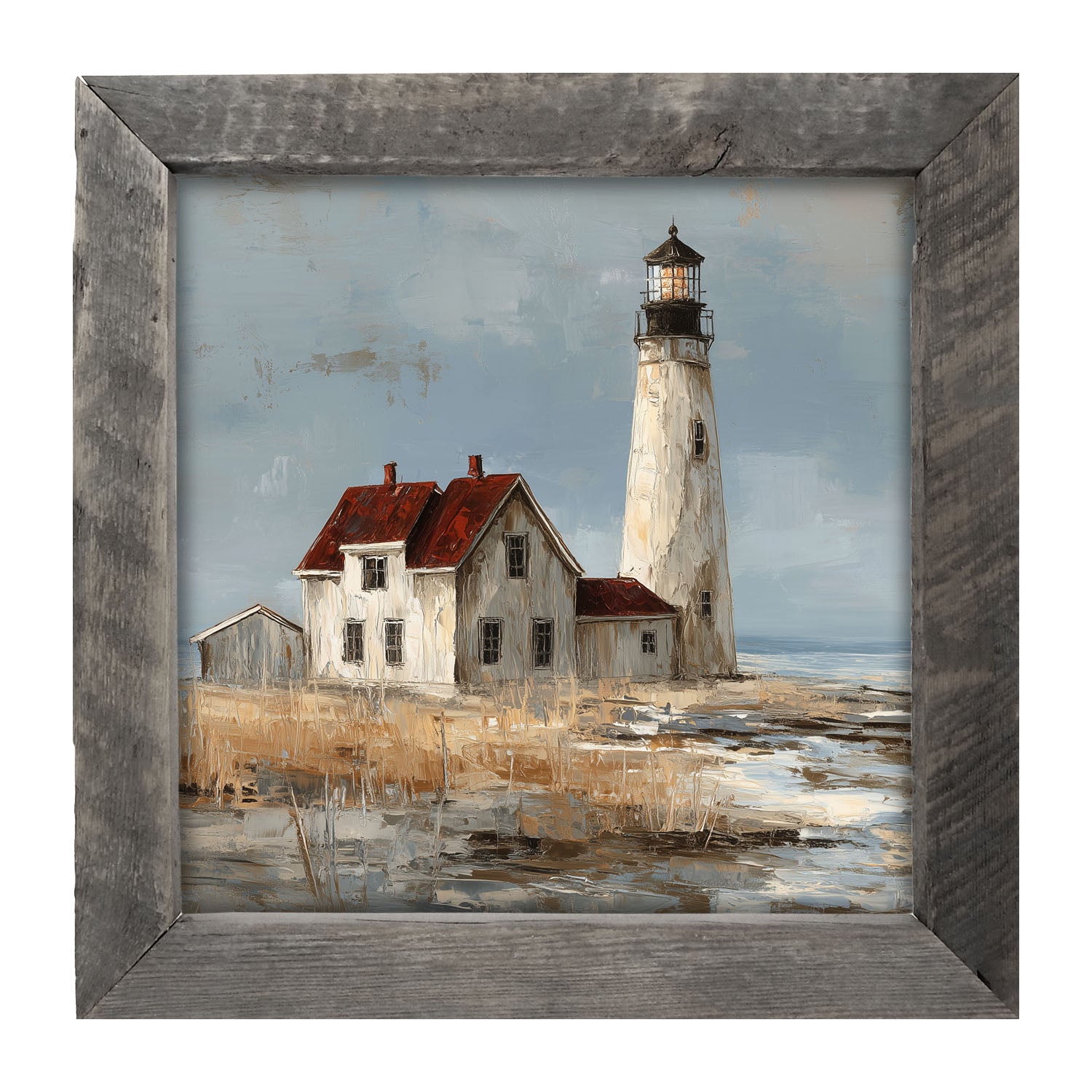 Ocean Island - Lighthouse with Red Roof - Framed Art