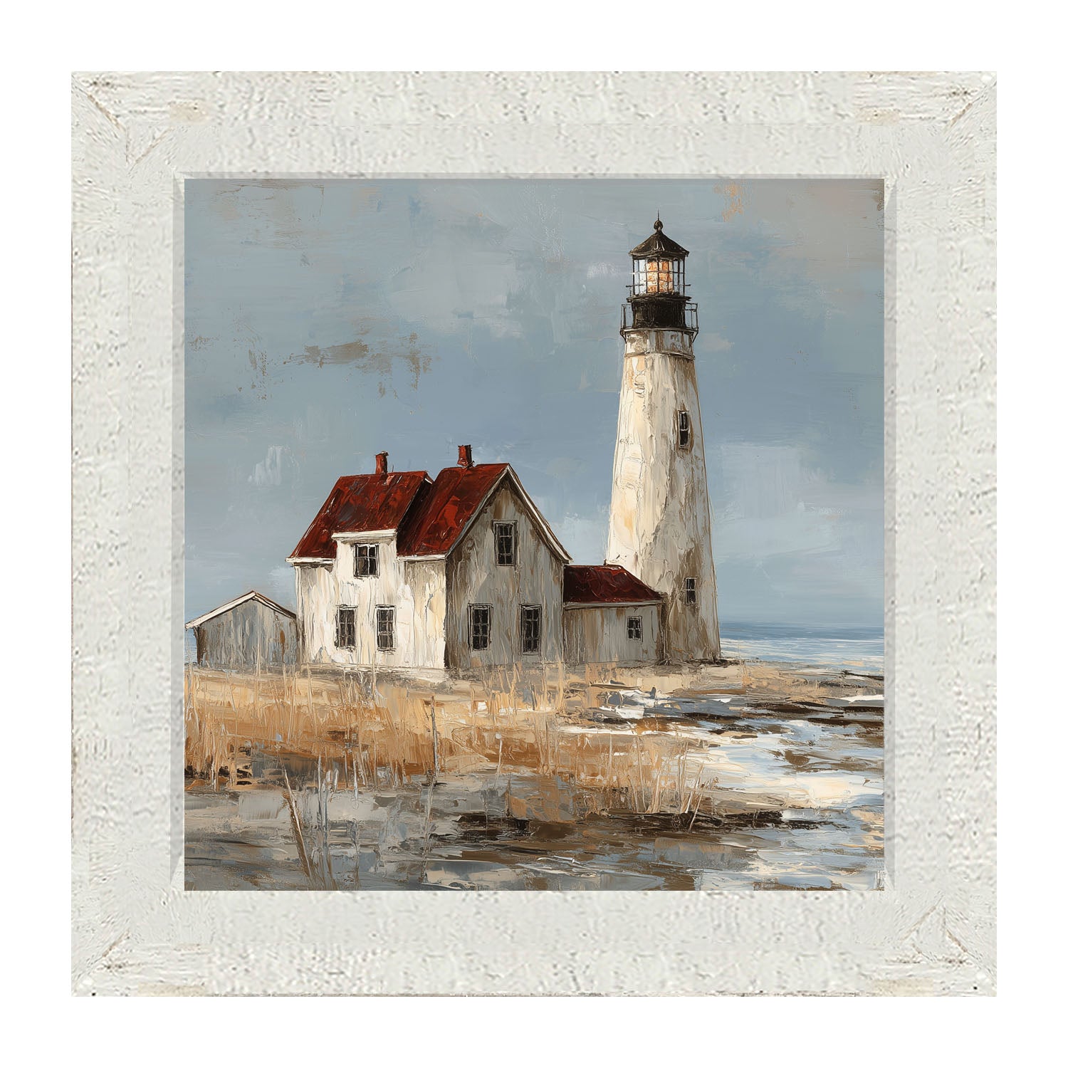 Ocean Island - Lighthouse with Red Roof - Framed Art