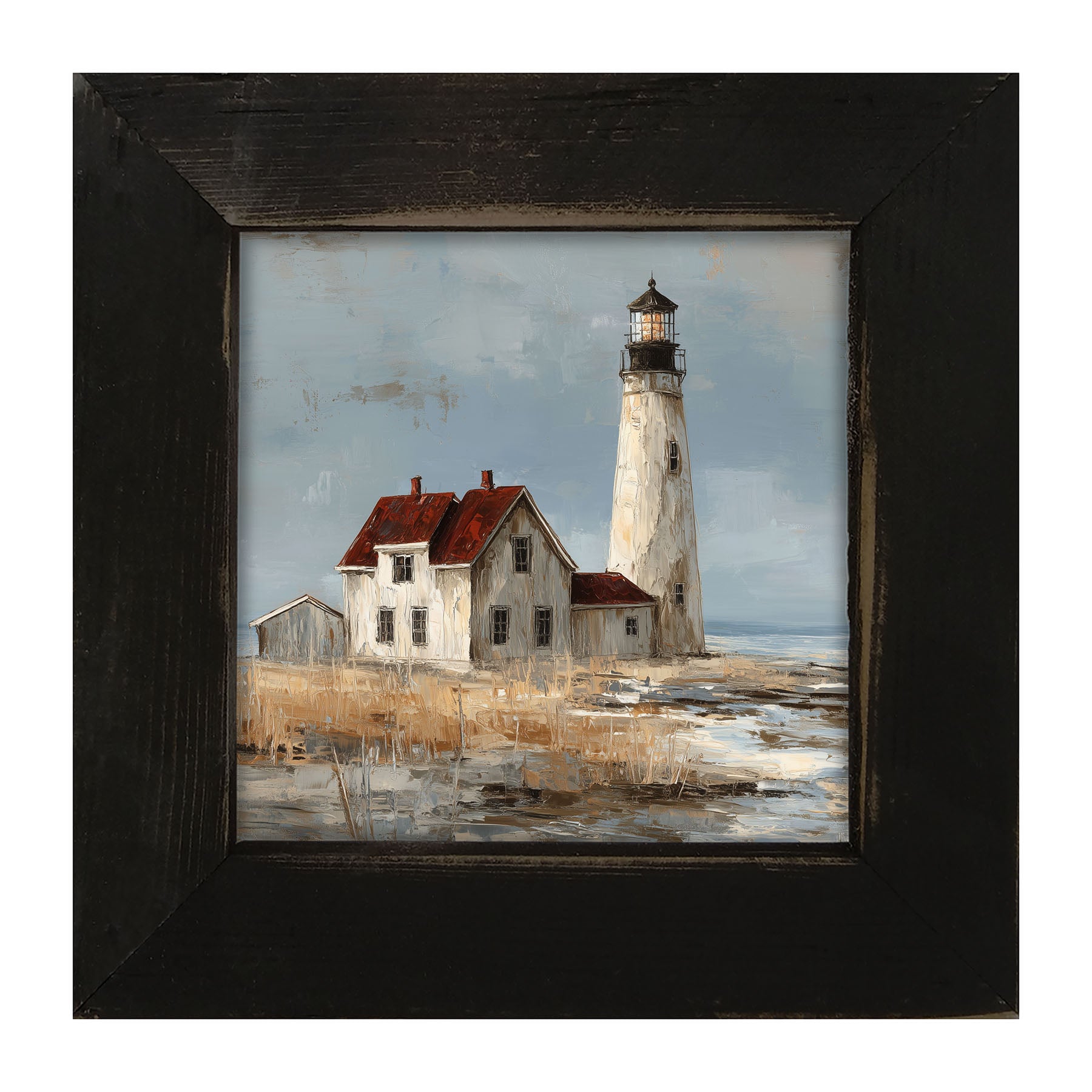 Ocean Island - Lighthouse with Red Roof - Framed Art