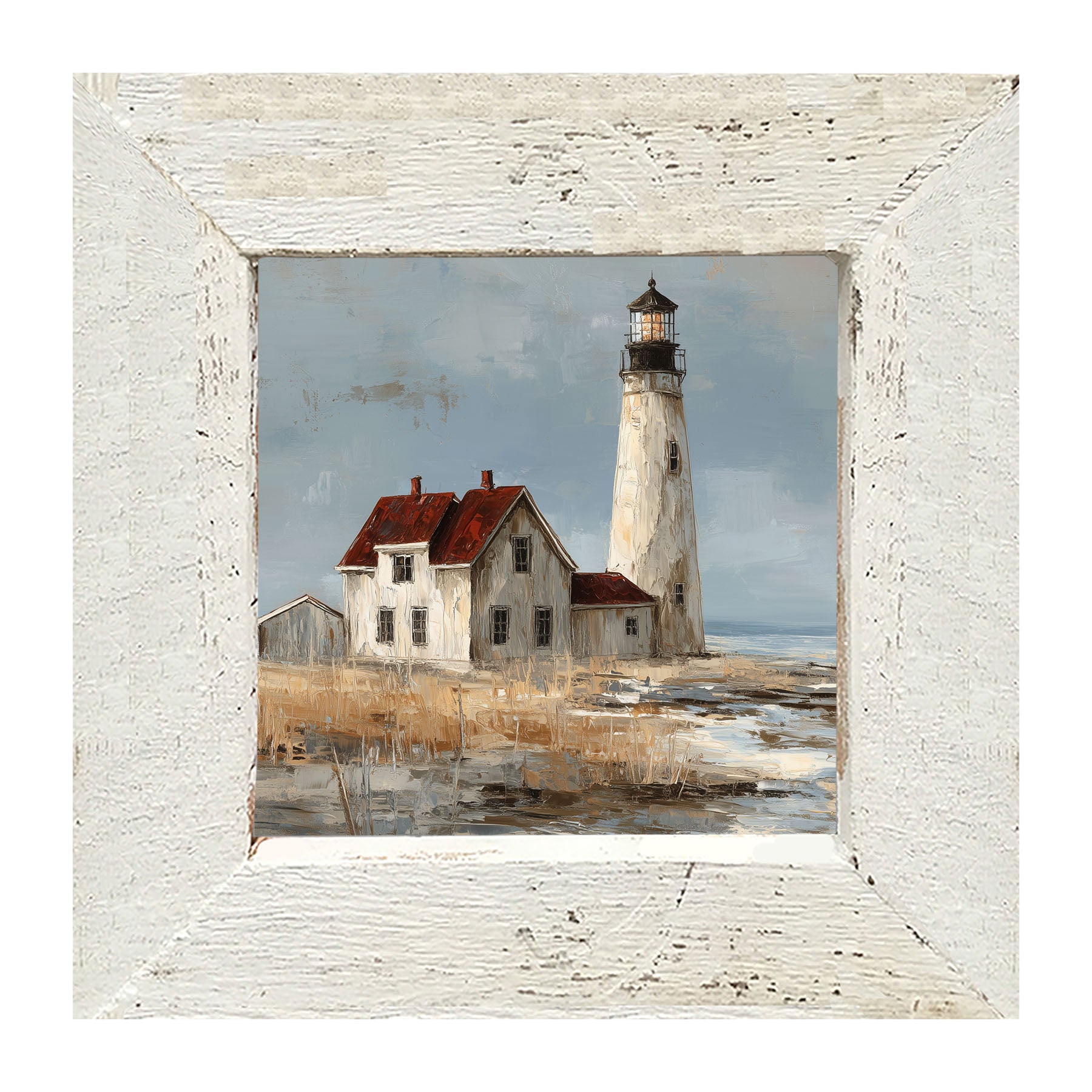 Ocean Island - Lighthouse with Red Roof - Framed Art