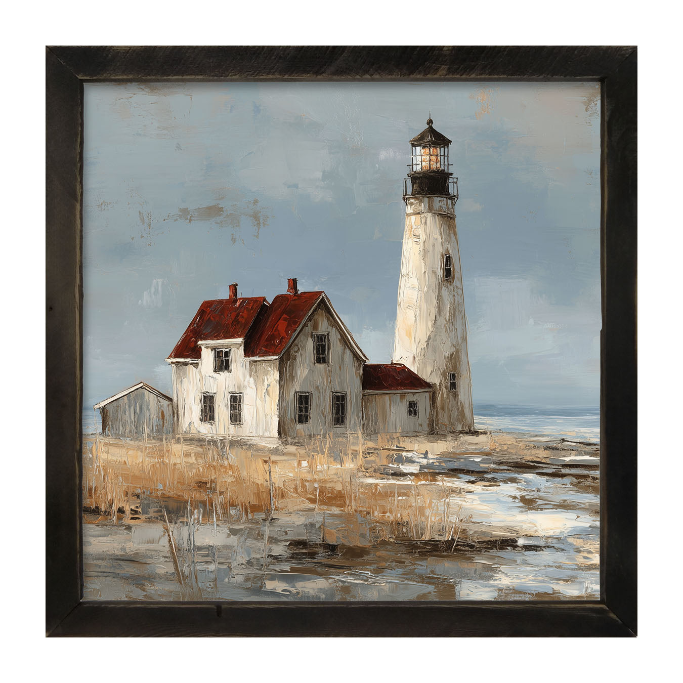 Ocean Island - Lighthouse with Red Roof - Framed Art