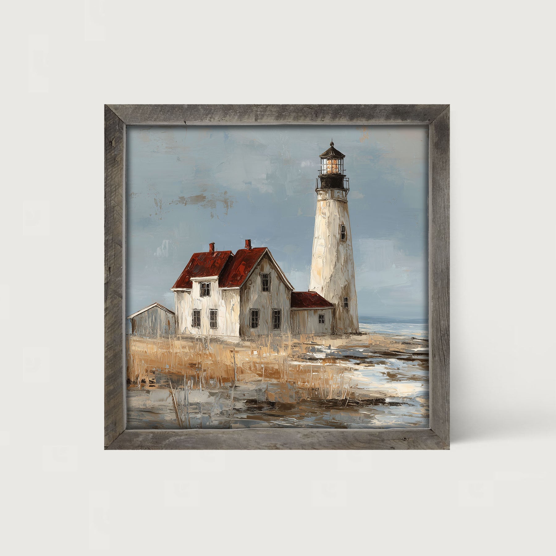 Ocean Island - Lighthouse with Red Roof - Framed Art