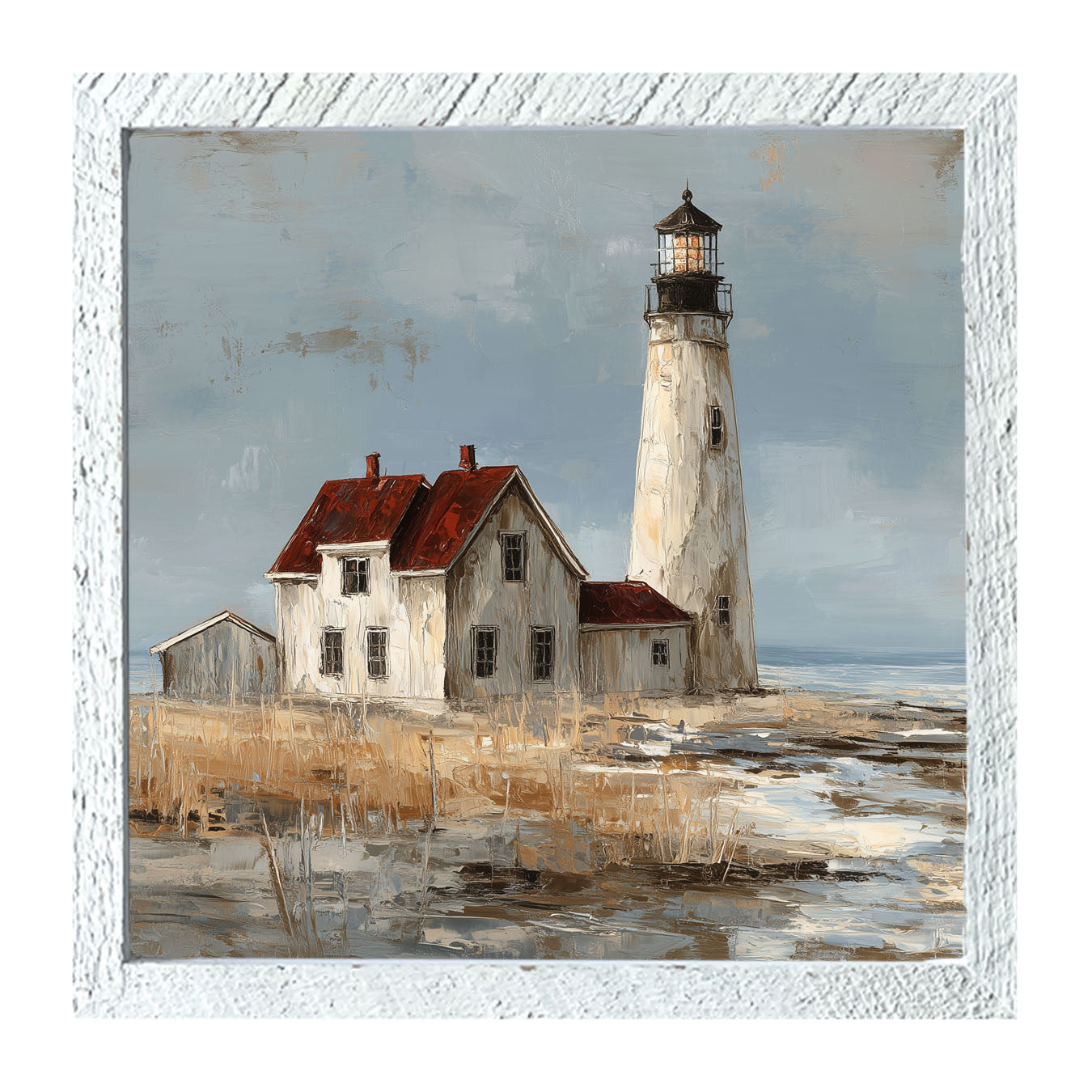 Ocean Island - Lighthouse with Red Roof - Framed Art