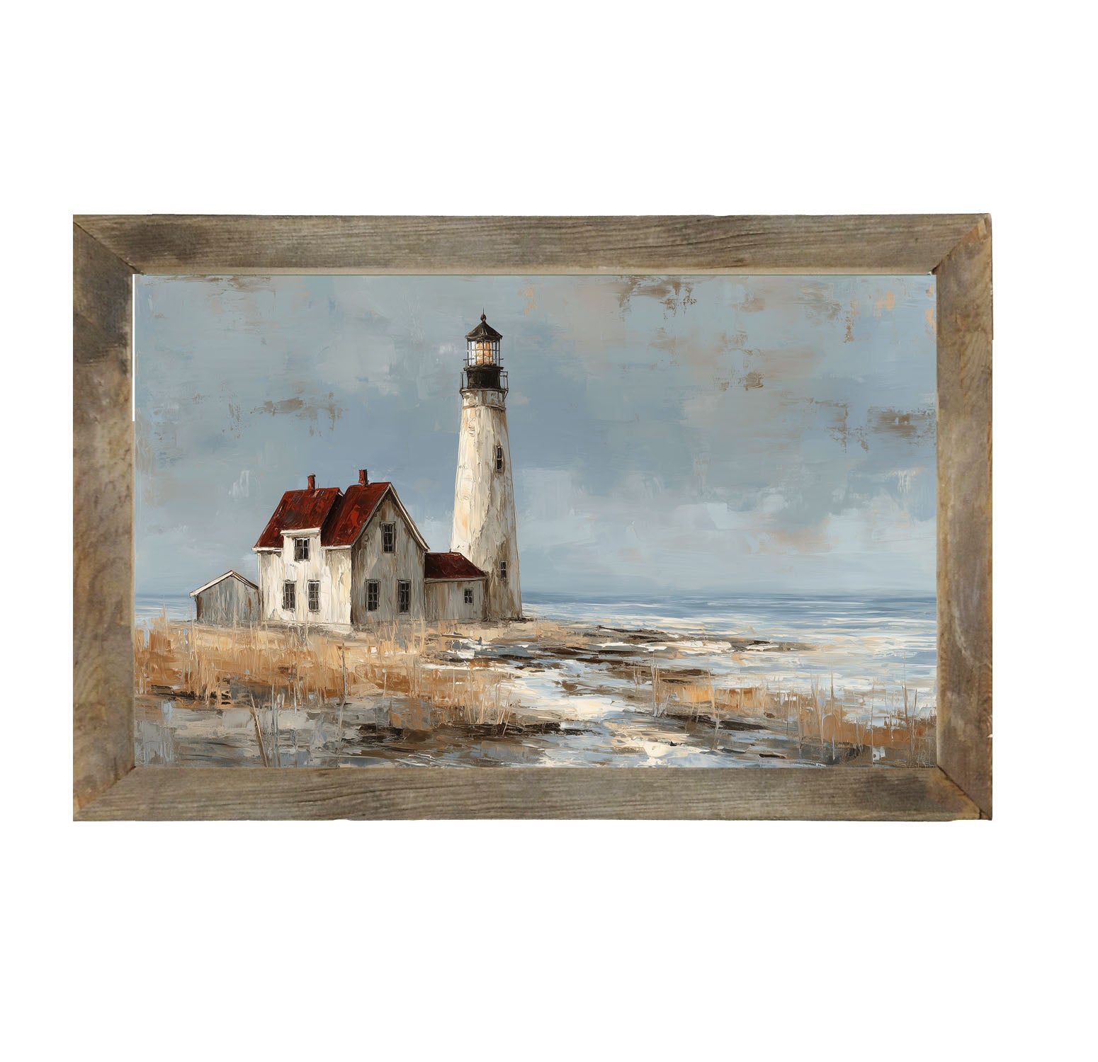 Ocean Island - Lighthouse with Red Roof - Framed Art